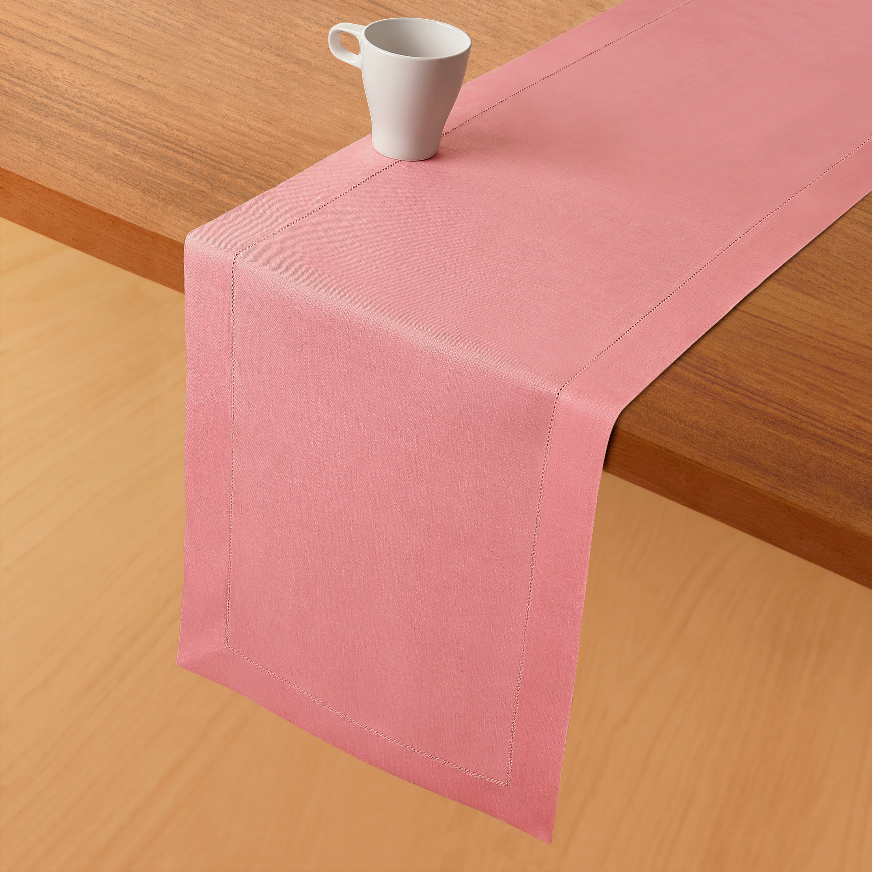 Dusty Pink Linen Table Runner, Hemstitch