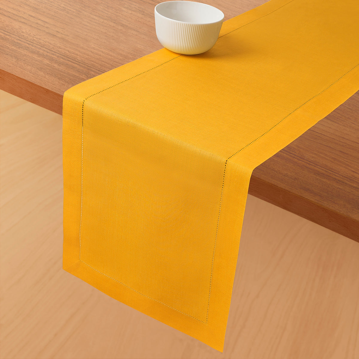 Sunflower Yellow Linen Table Runner - Hemstitch