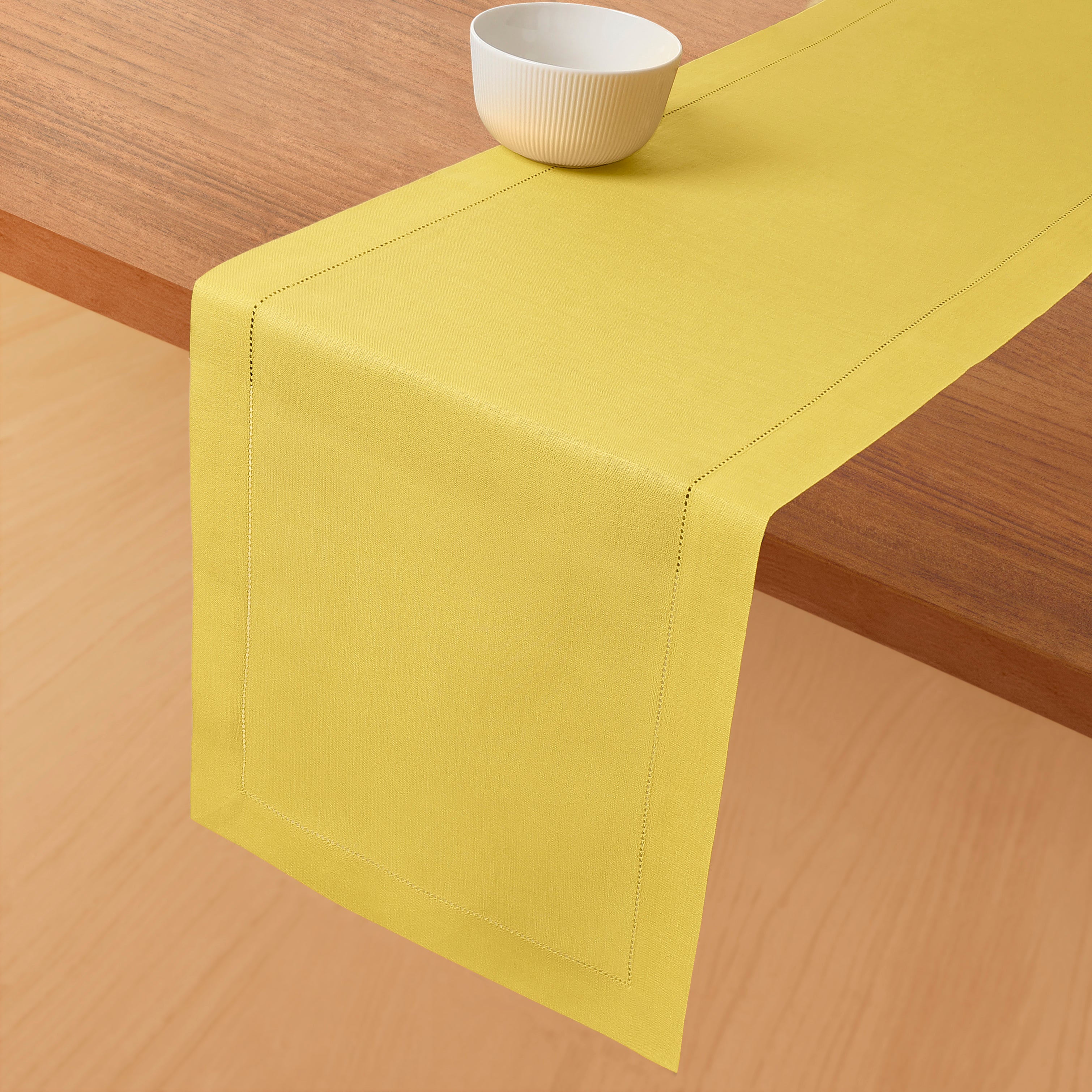 Lemon Yellow Linen Table Runner, Hemstitch