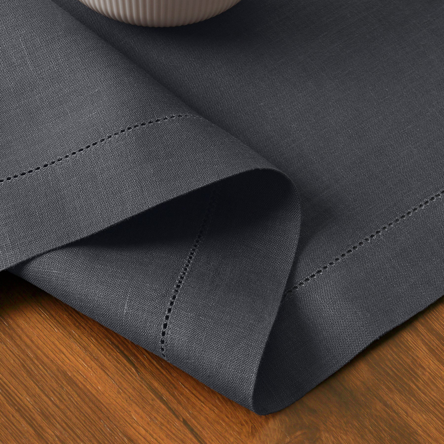 Charcoal Grey Linen Table Runner - Hemstitch