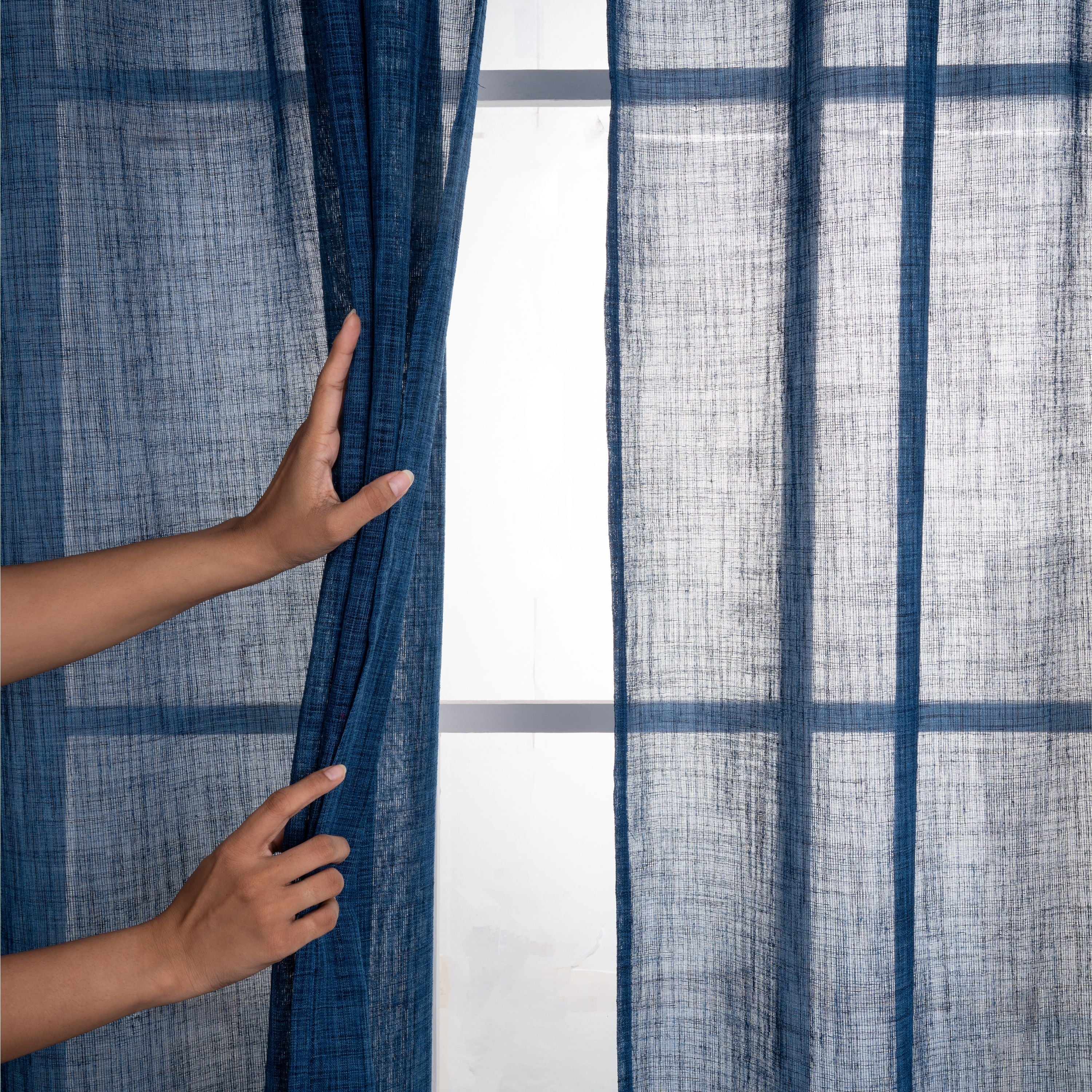 Indigo Blue Faux Jute Curtain