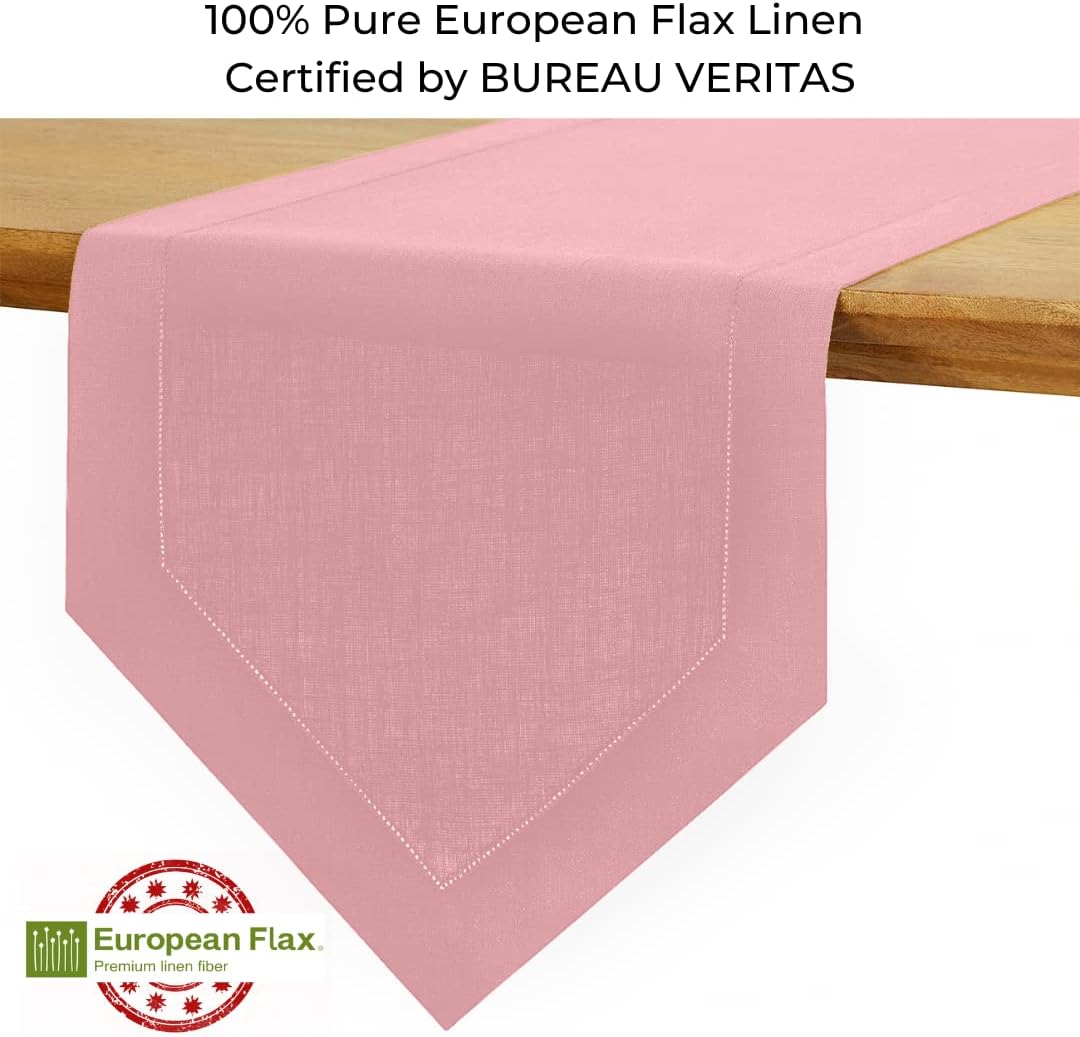 Dusty Pink Linen Table Runner - Diamond