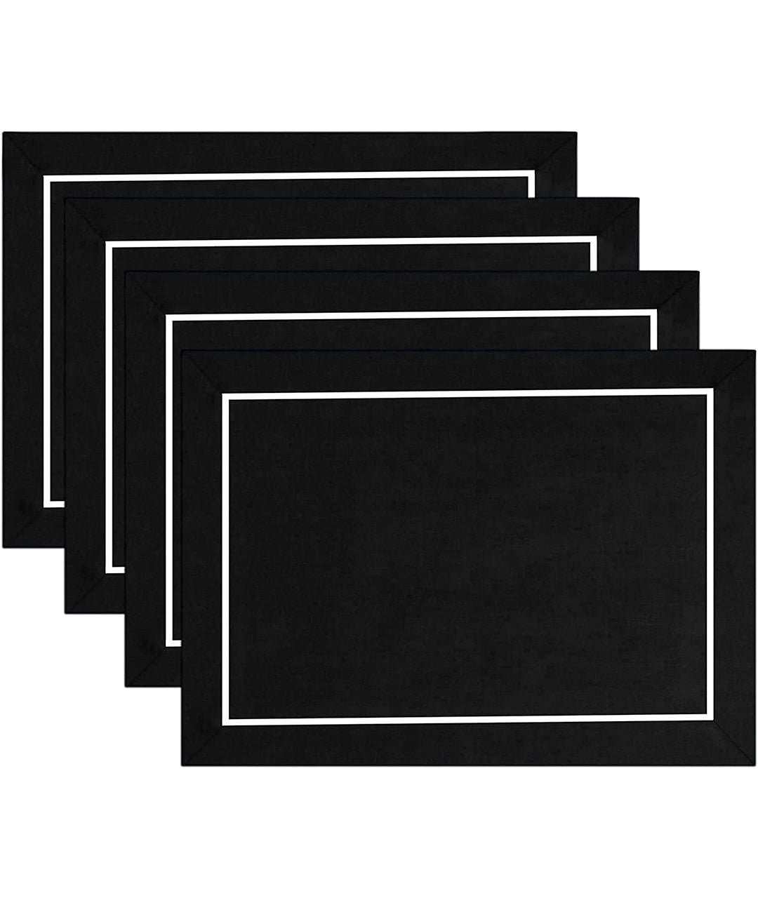 Black & White Linen Placemats 14 x 19 Inch Set of 4 - Reversible