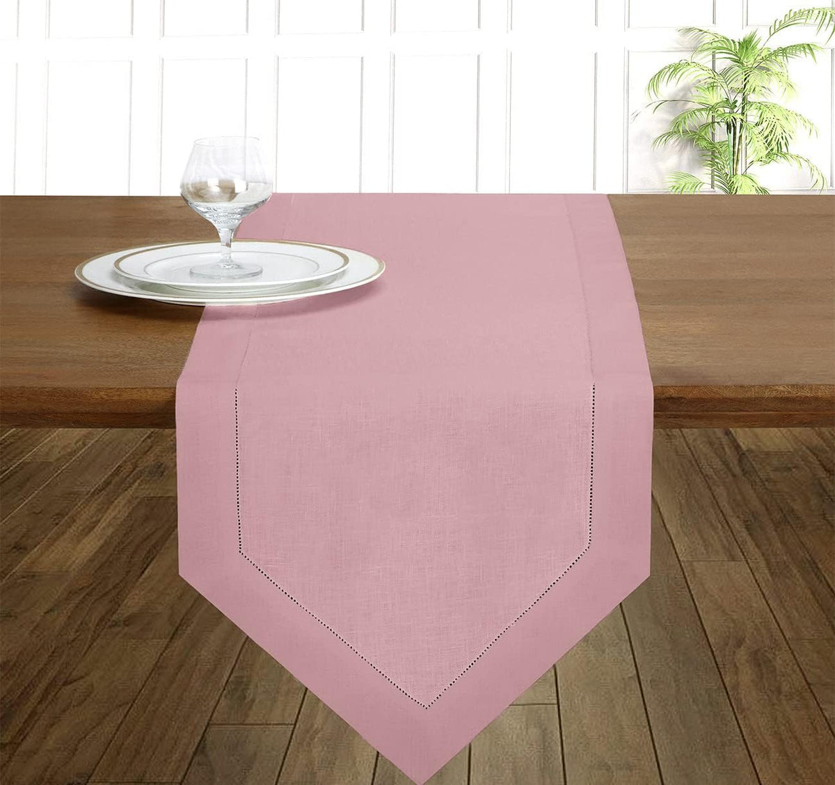 Dusty Pink Linen Table Runner - Diamond