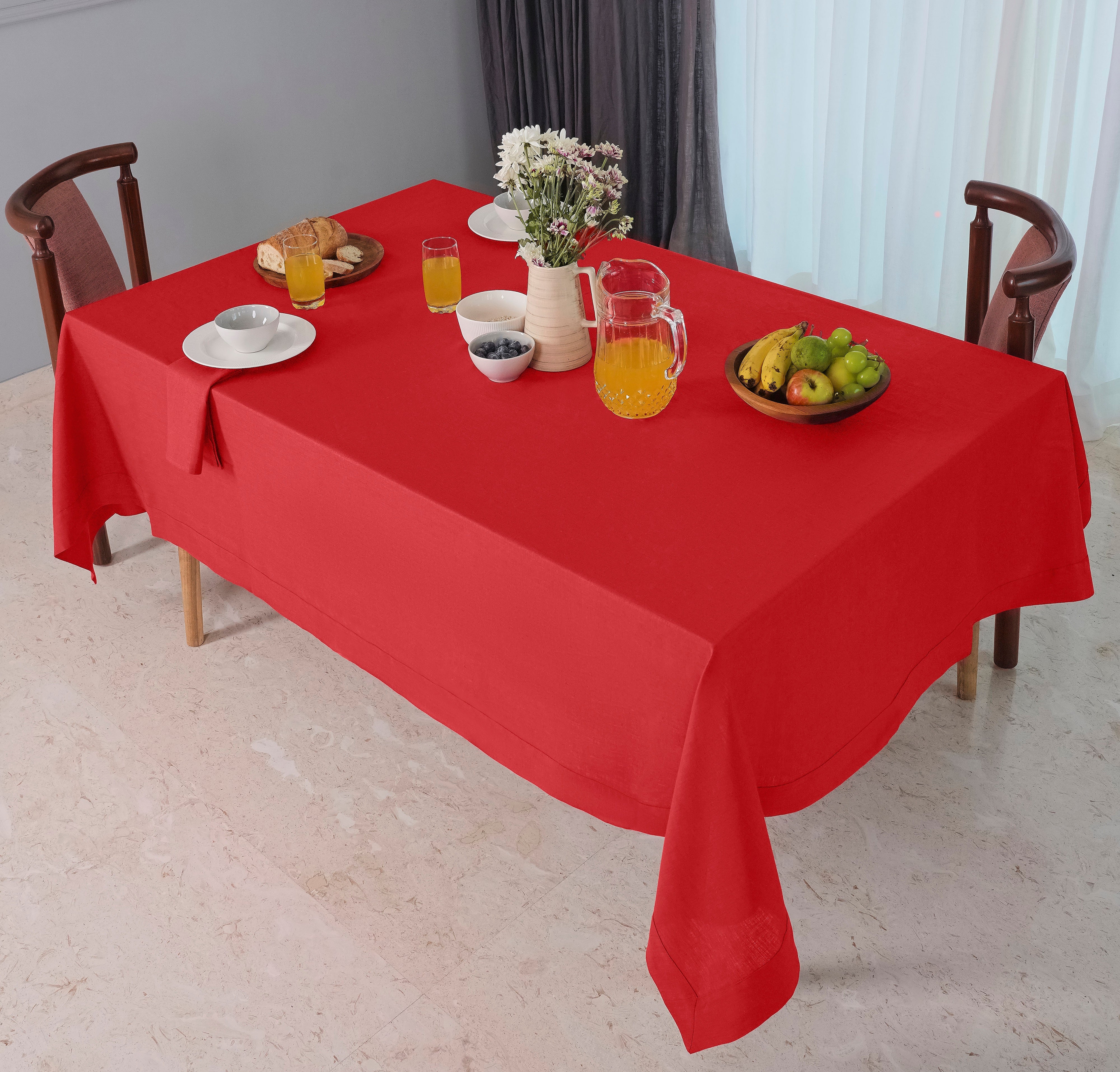 Bright Red Linen Tablecloth, Hemmed