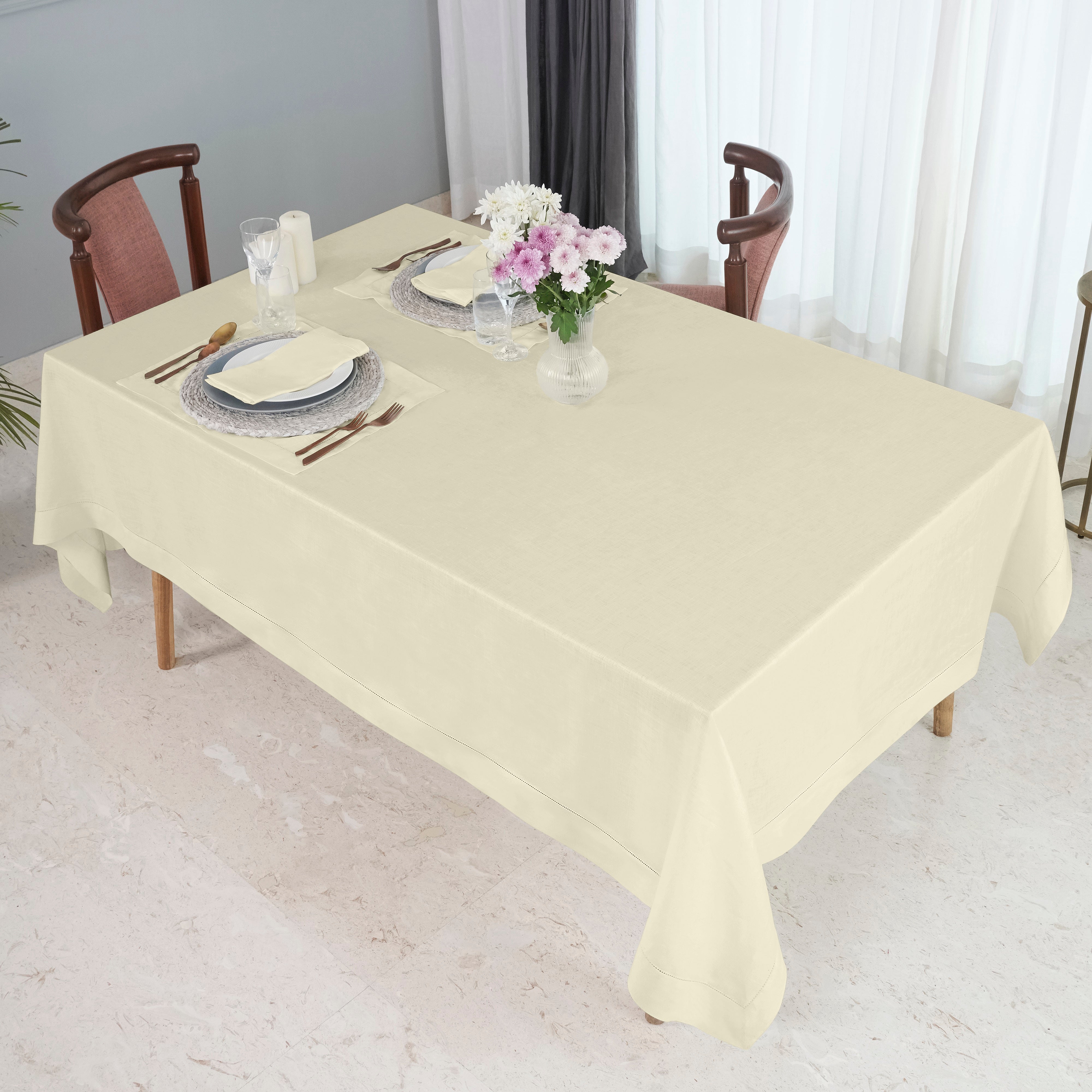 Cream Linen Tablecloth, Hemstitch