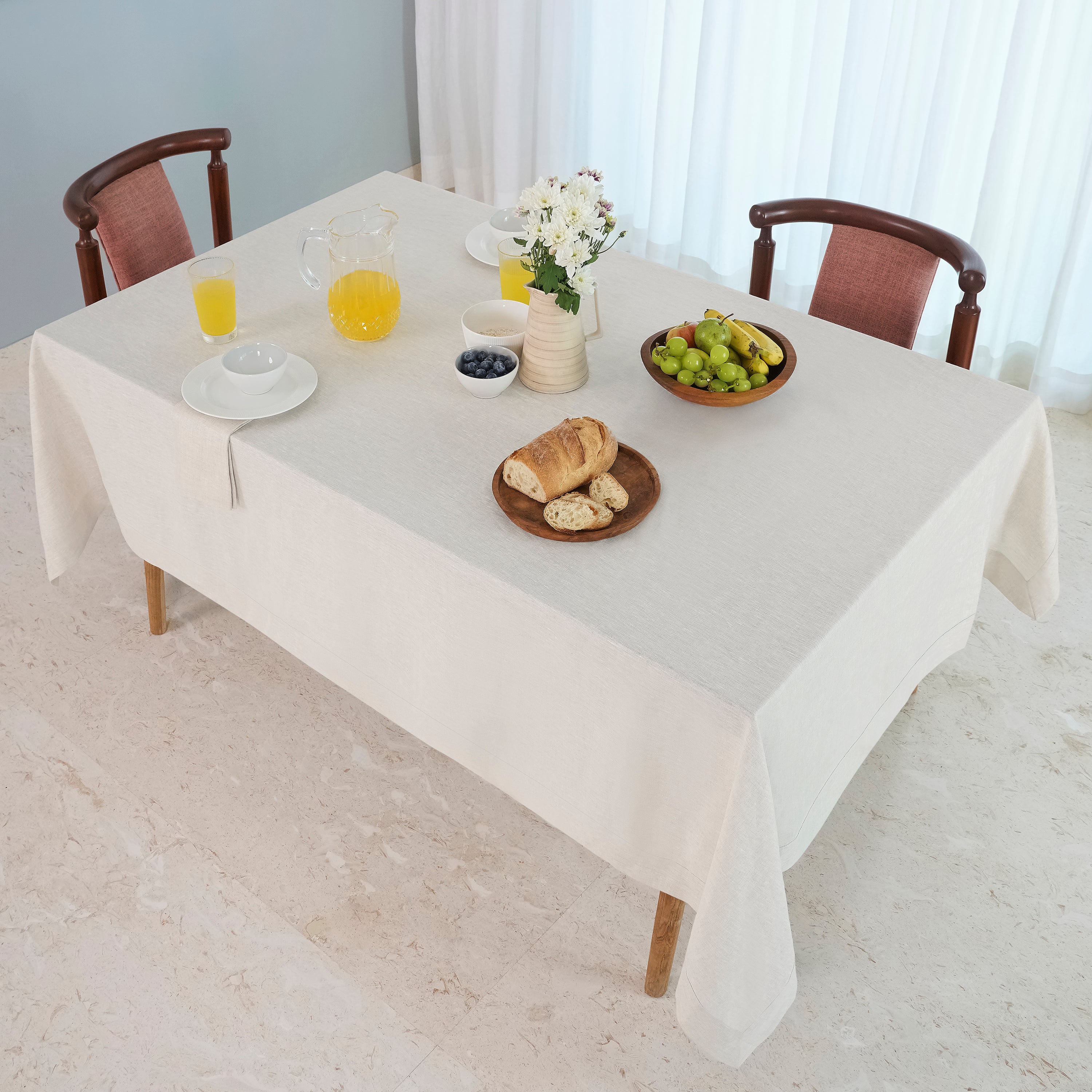 Light Natural Linen Tablecloth, Hemmed