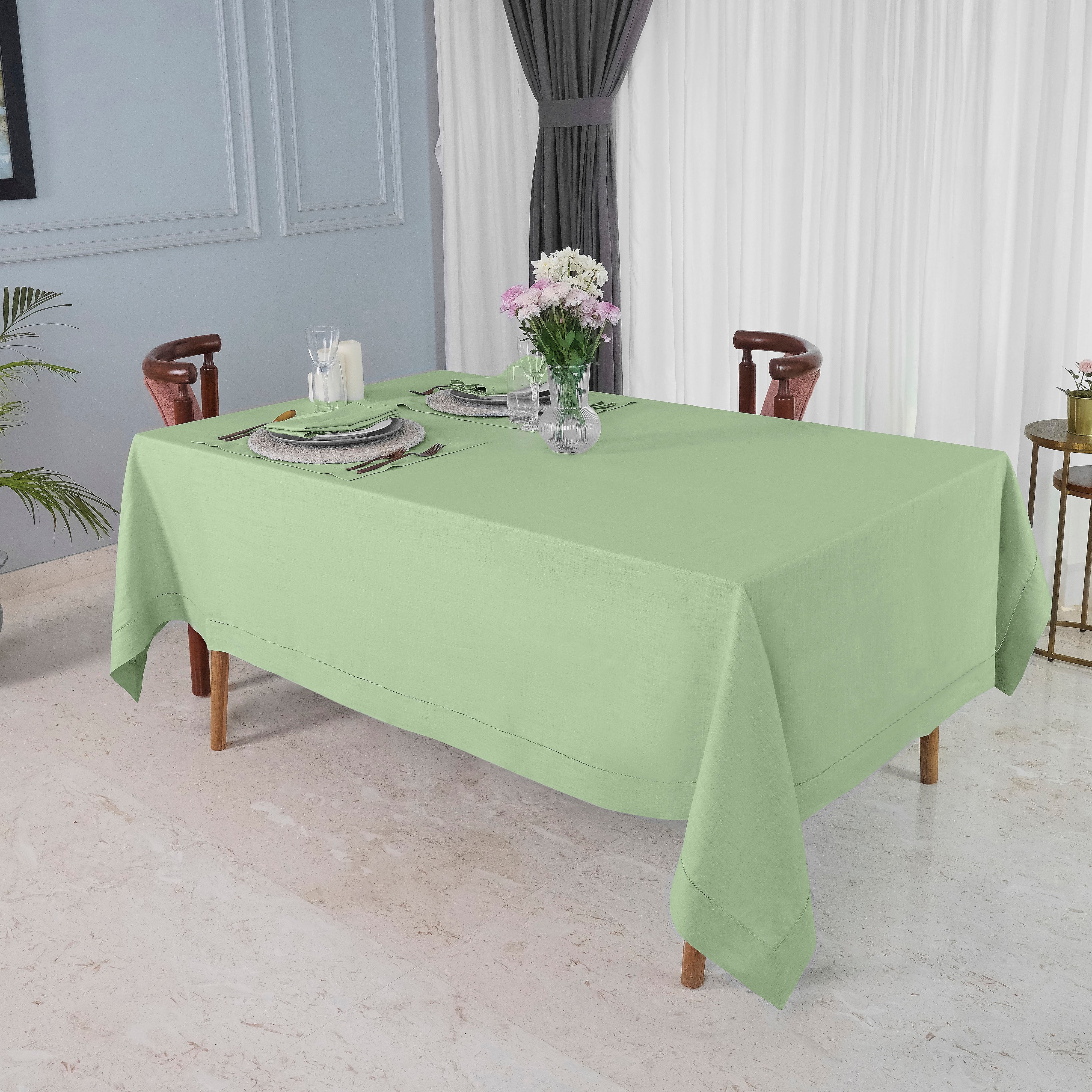 Sage Green Linen Tablecloth, Hemstitch