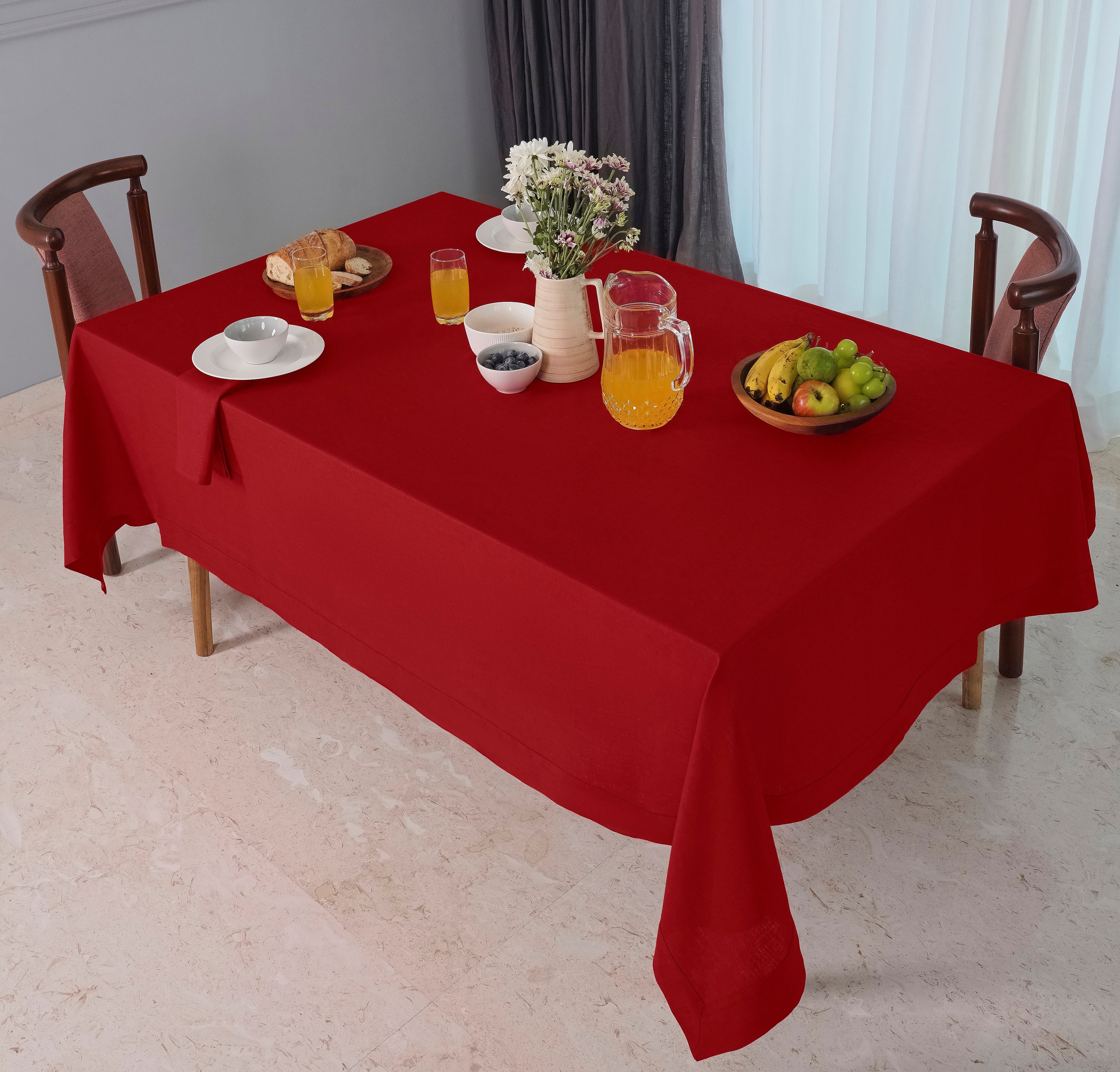 Red Linen Tablecloth, Hemmed