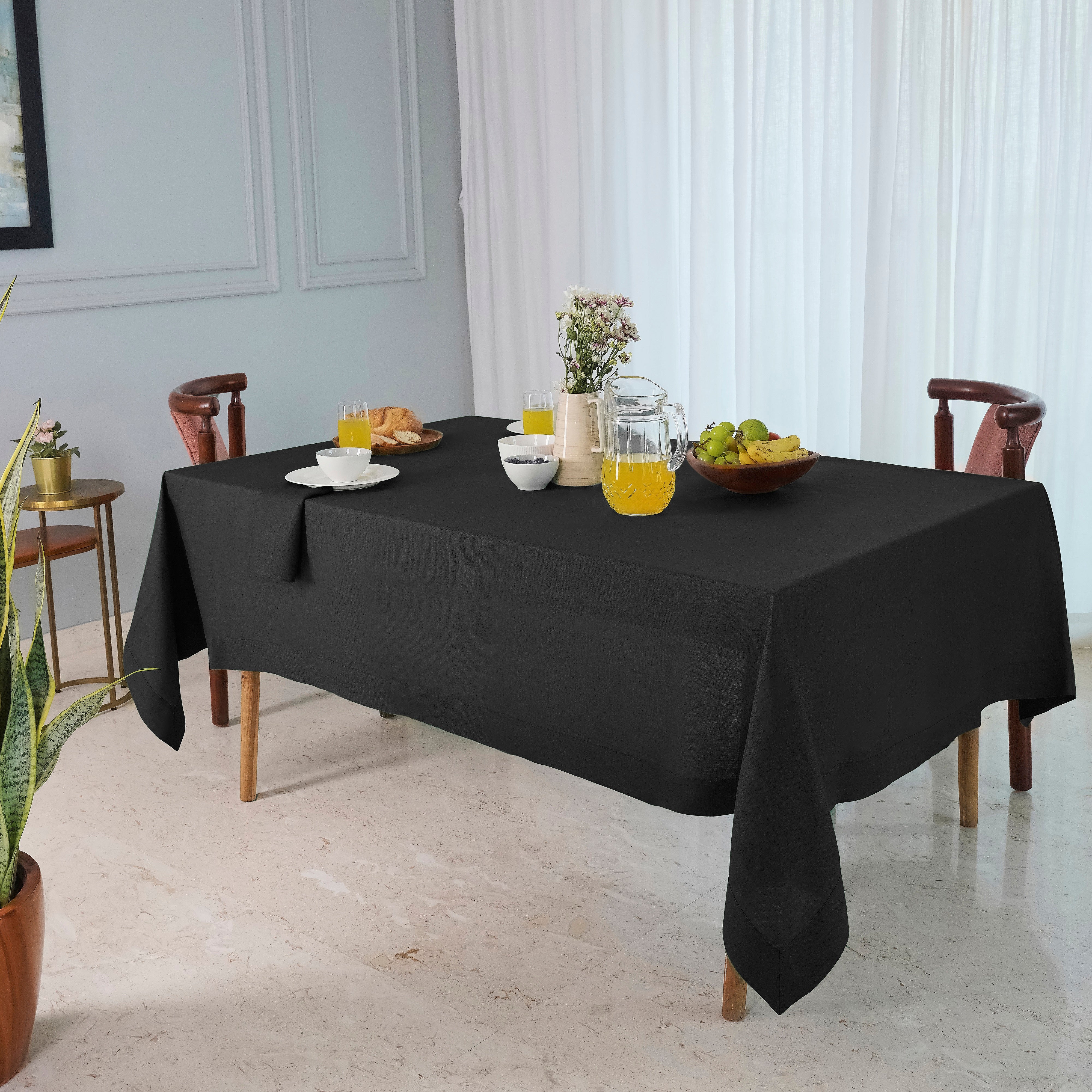 Black Linen Tablecloth, Hemmed