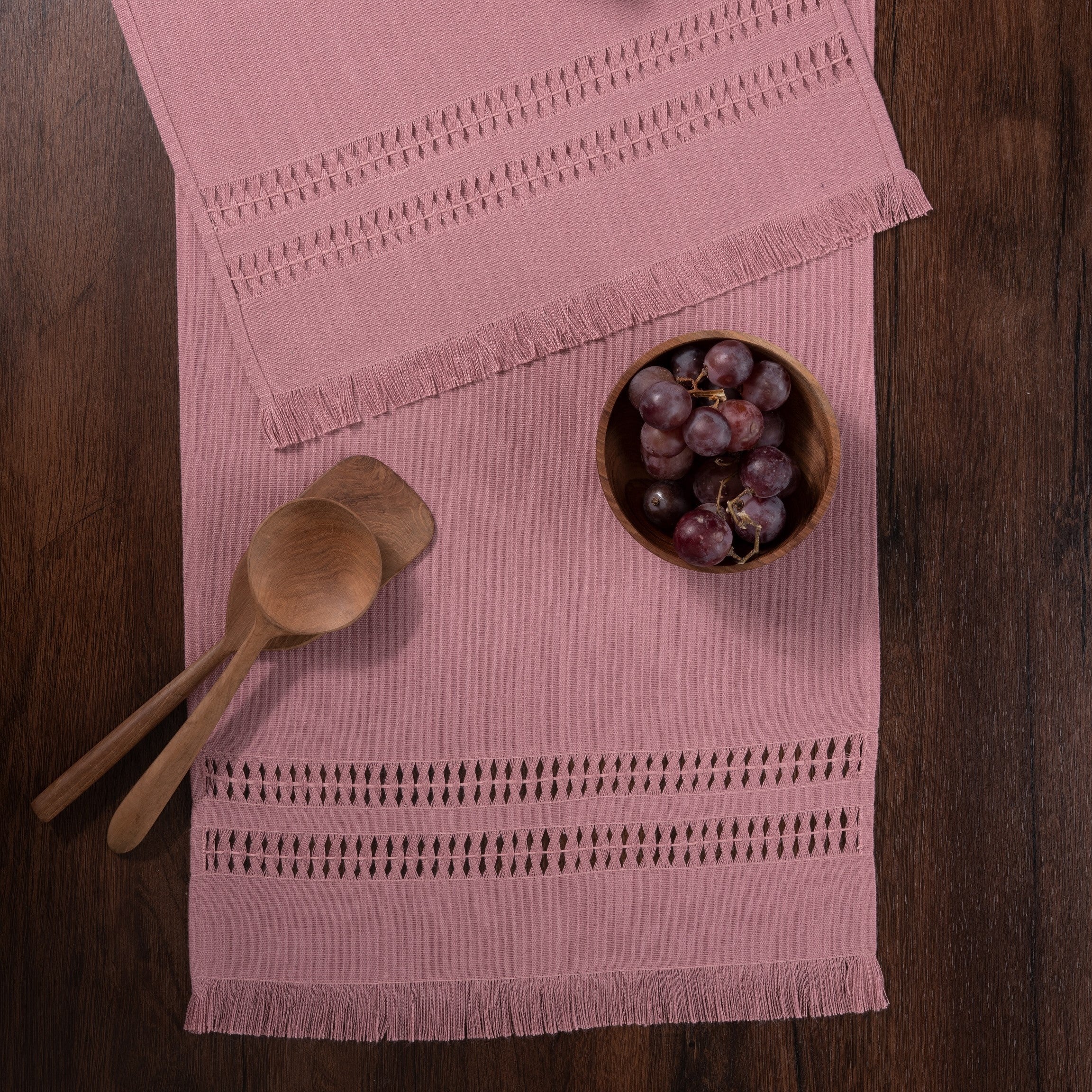 Dusty Pink Table Runner, Faux Linen, Hand Hemstitch