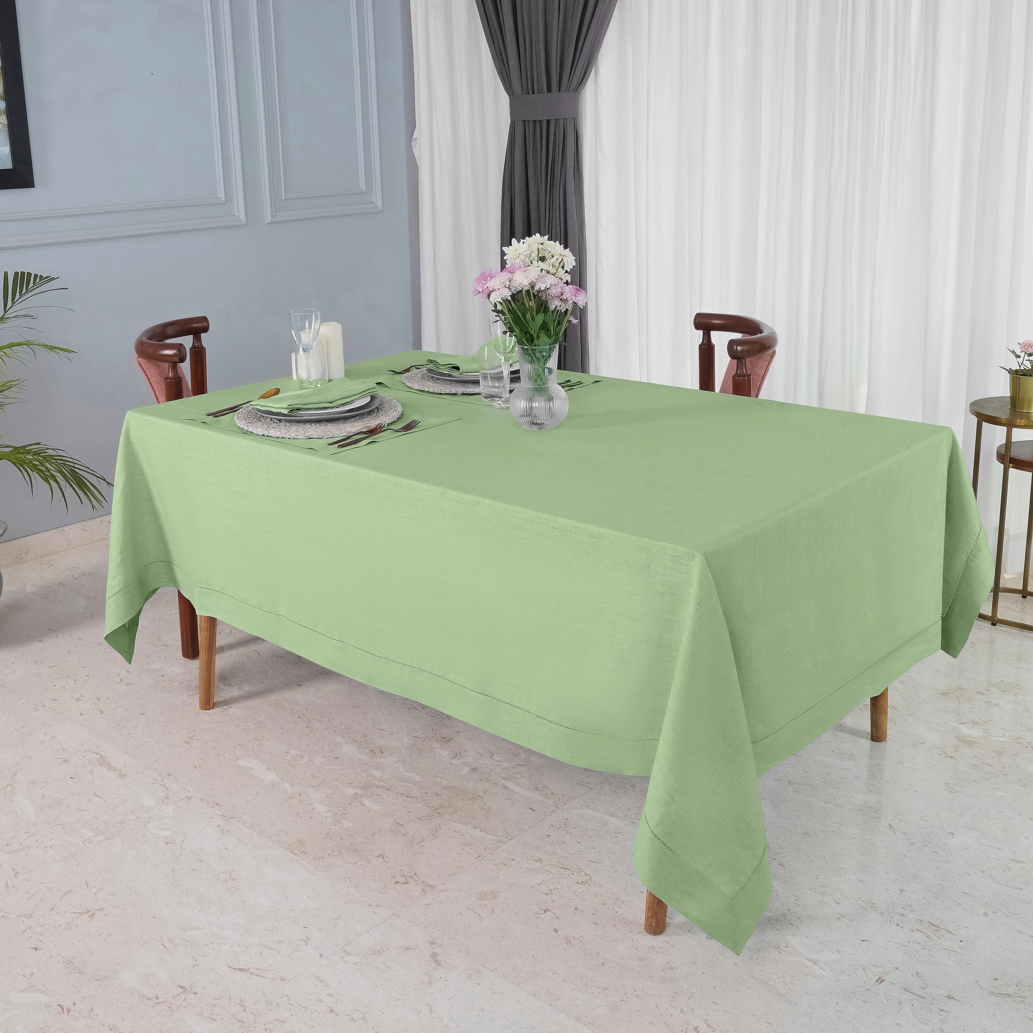 Sage Green Linen Tablecloth, Hemstitch