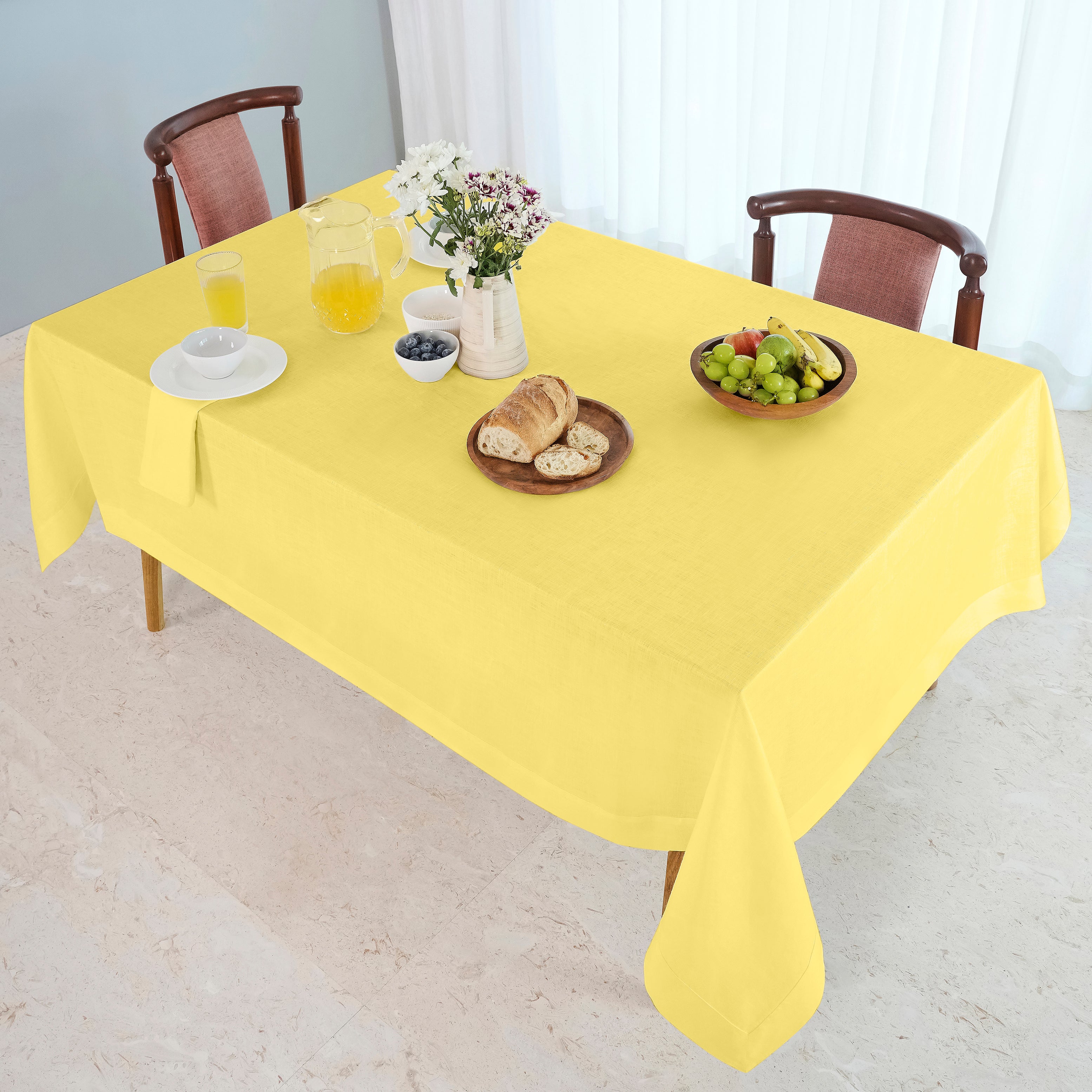 Lemon Yellow Linen Tablecloth, Hemmed