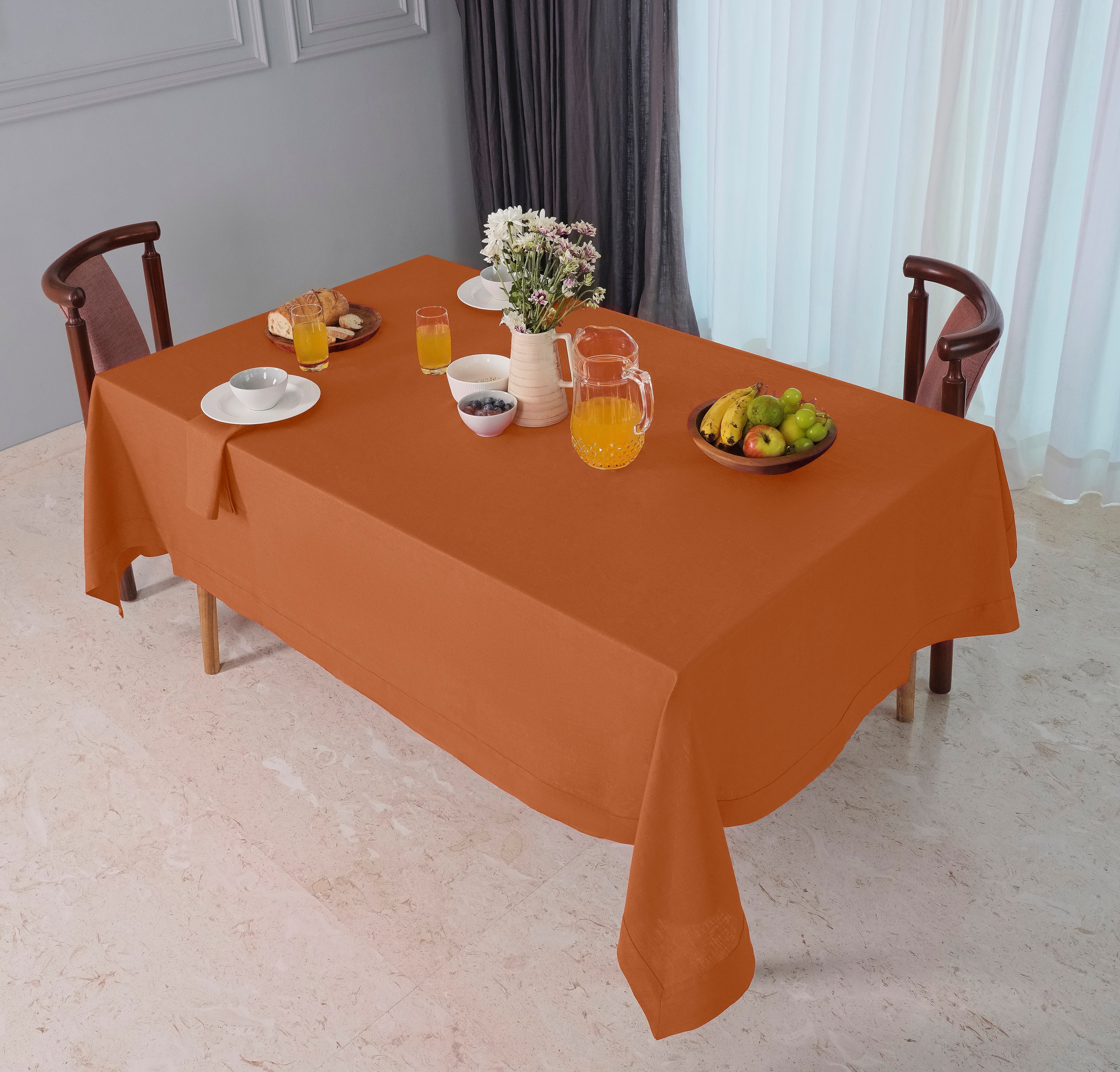 Rust Linen Tablecloth, Hemmed