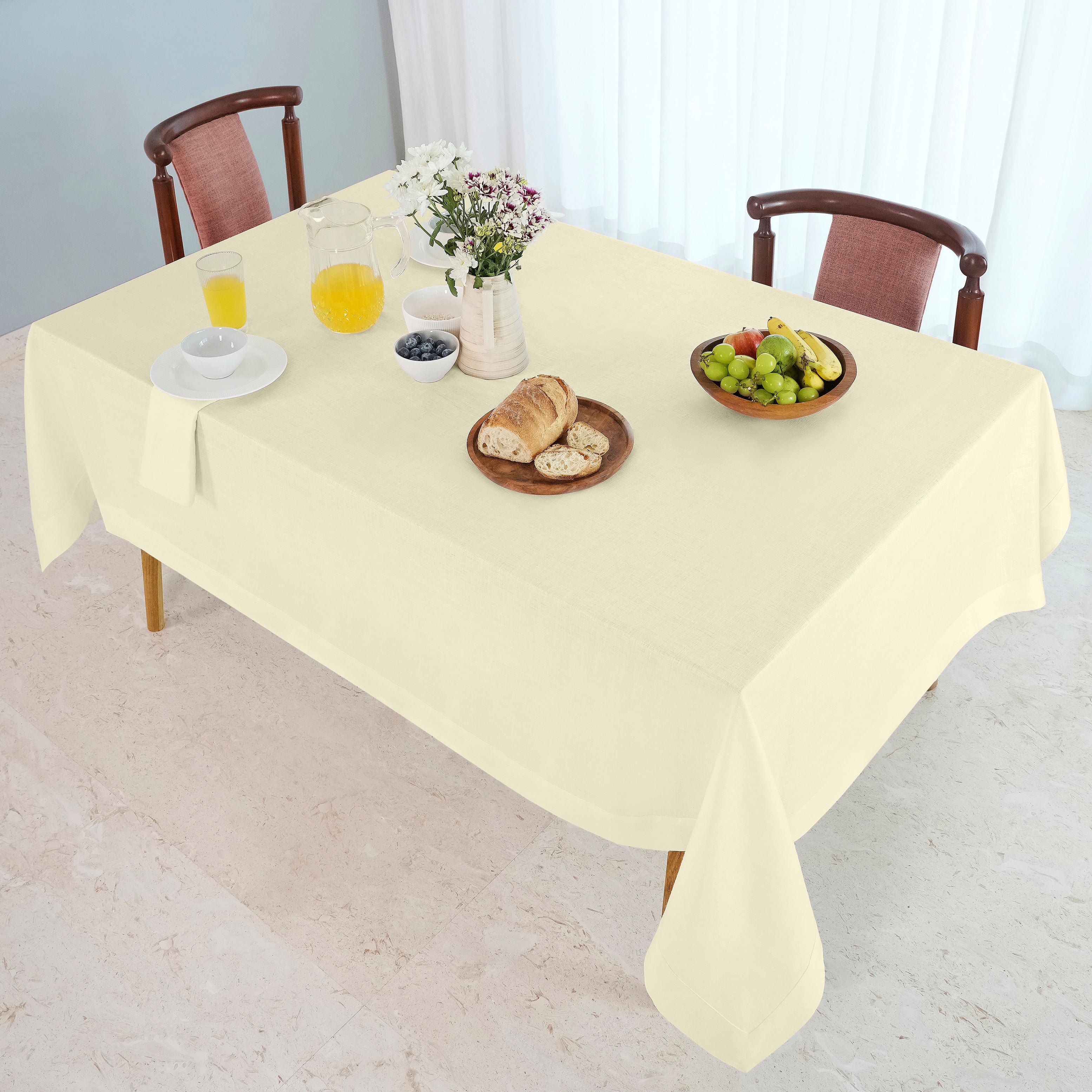 Cream Linen Tablecloth, Hemmed