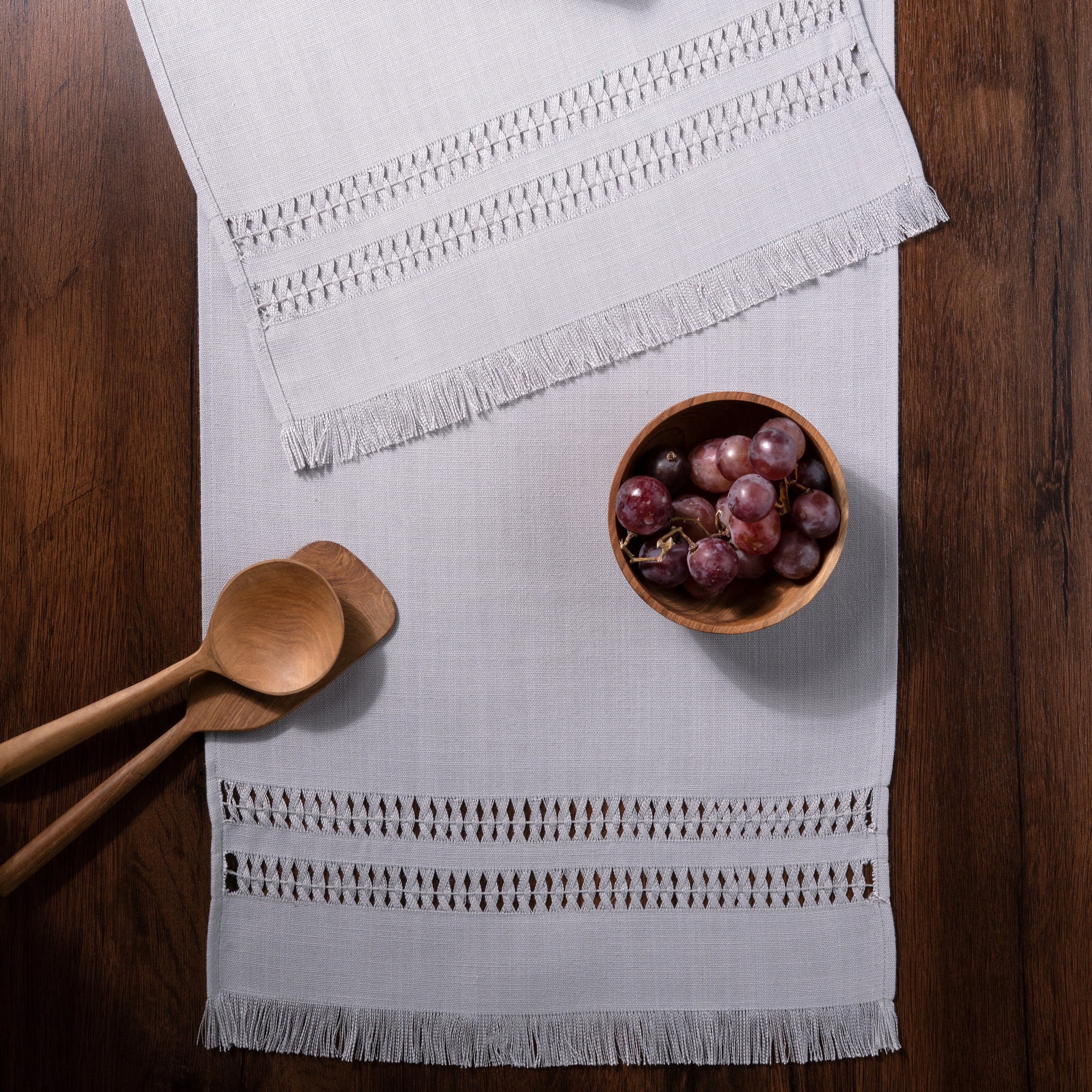 Light Grey Table Runner, Faux Linen, Hand Hemstitch