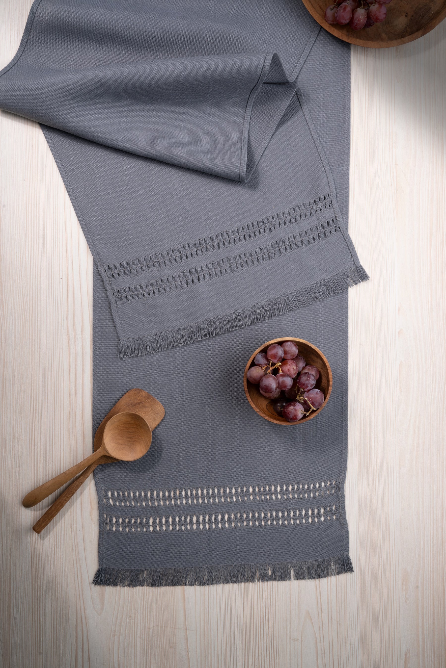 Charcoal Grey Textured Table Runner - Hand Hemstitch