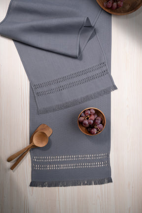 Charcoal Grey Linen Look Recycled Fabric Hand Hemstitch Table Runner