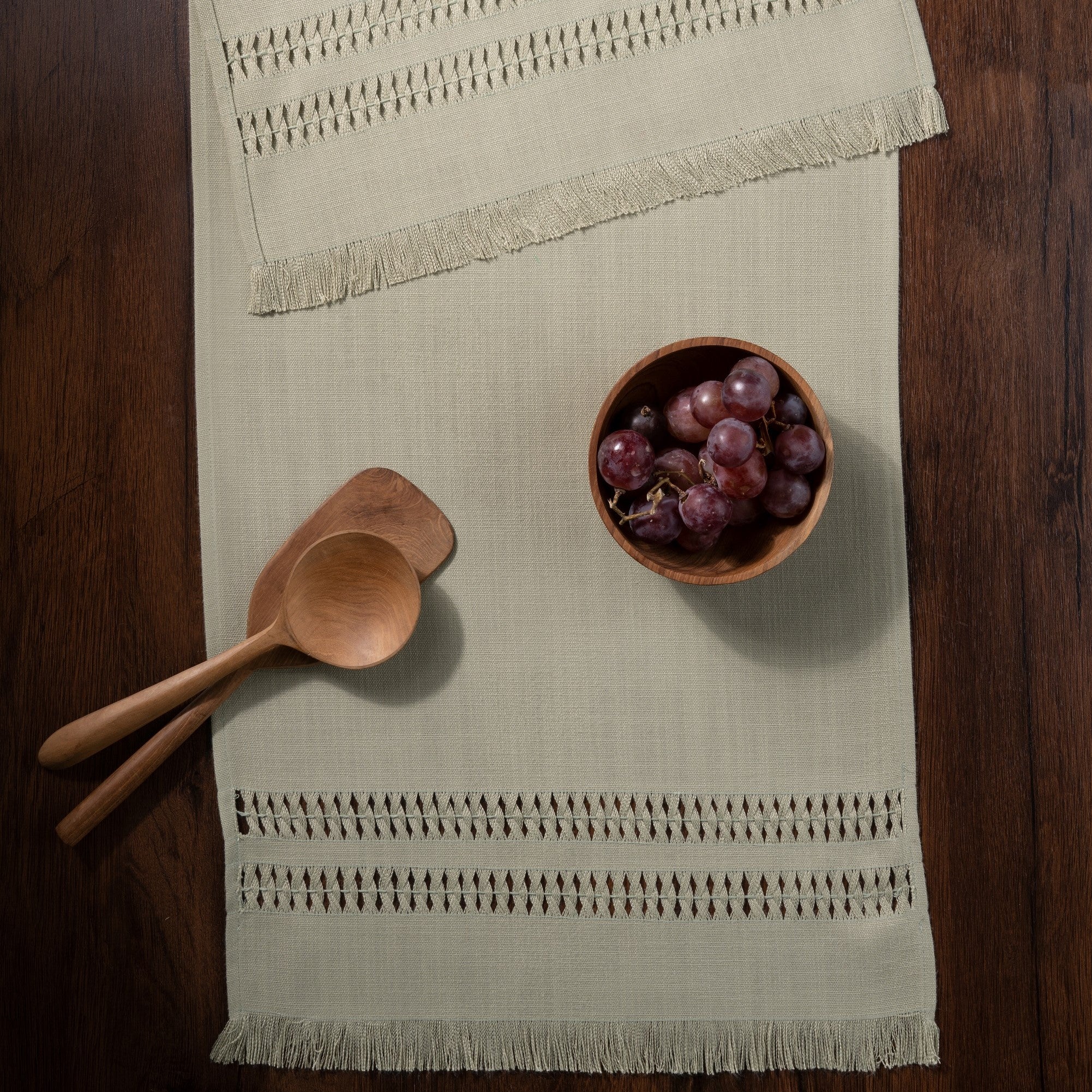 Sage Green Table Runner, Faux Linen, Hand Hemstitch