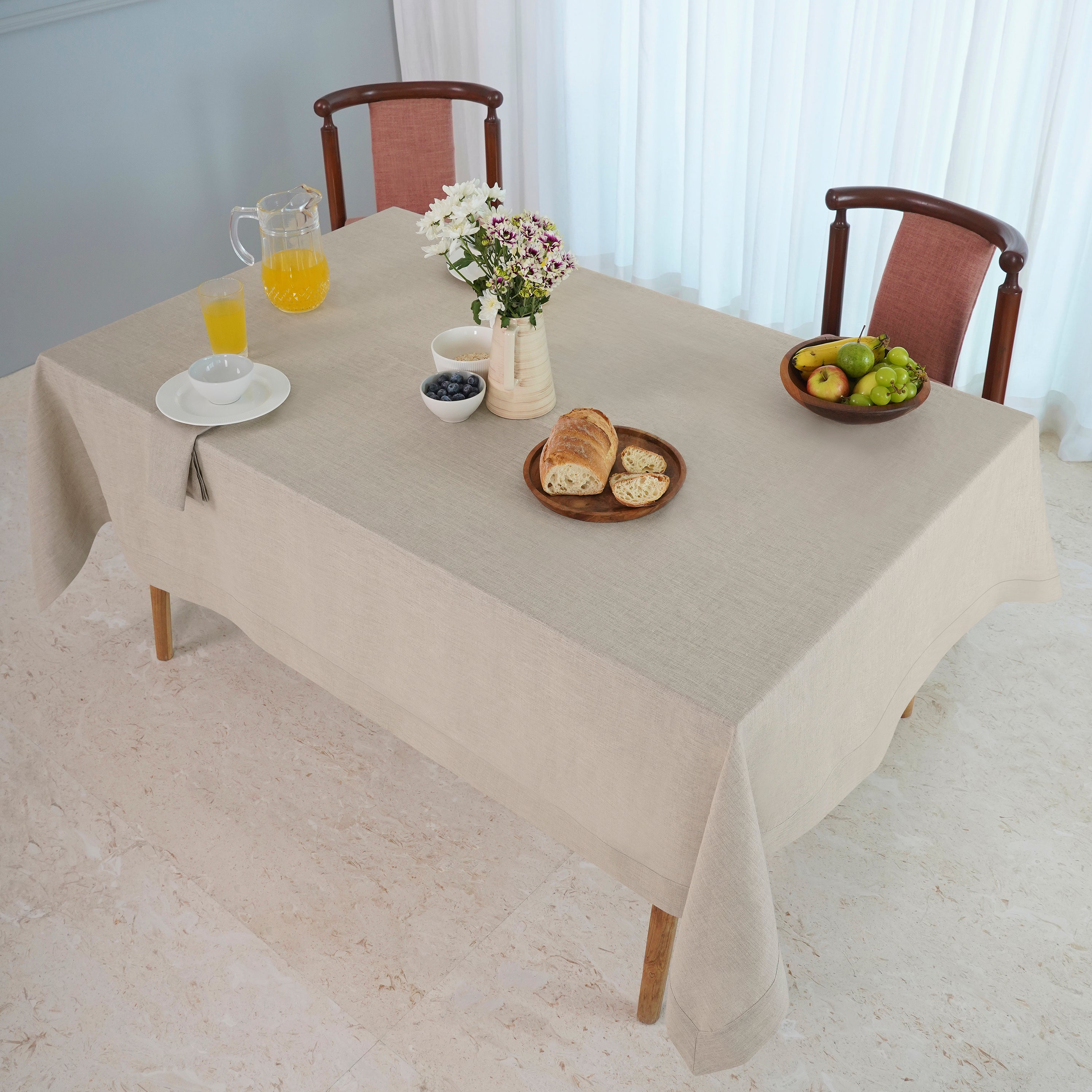 Natural Pure Linen Tablecloth, Hemmed