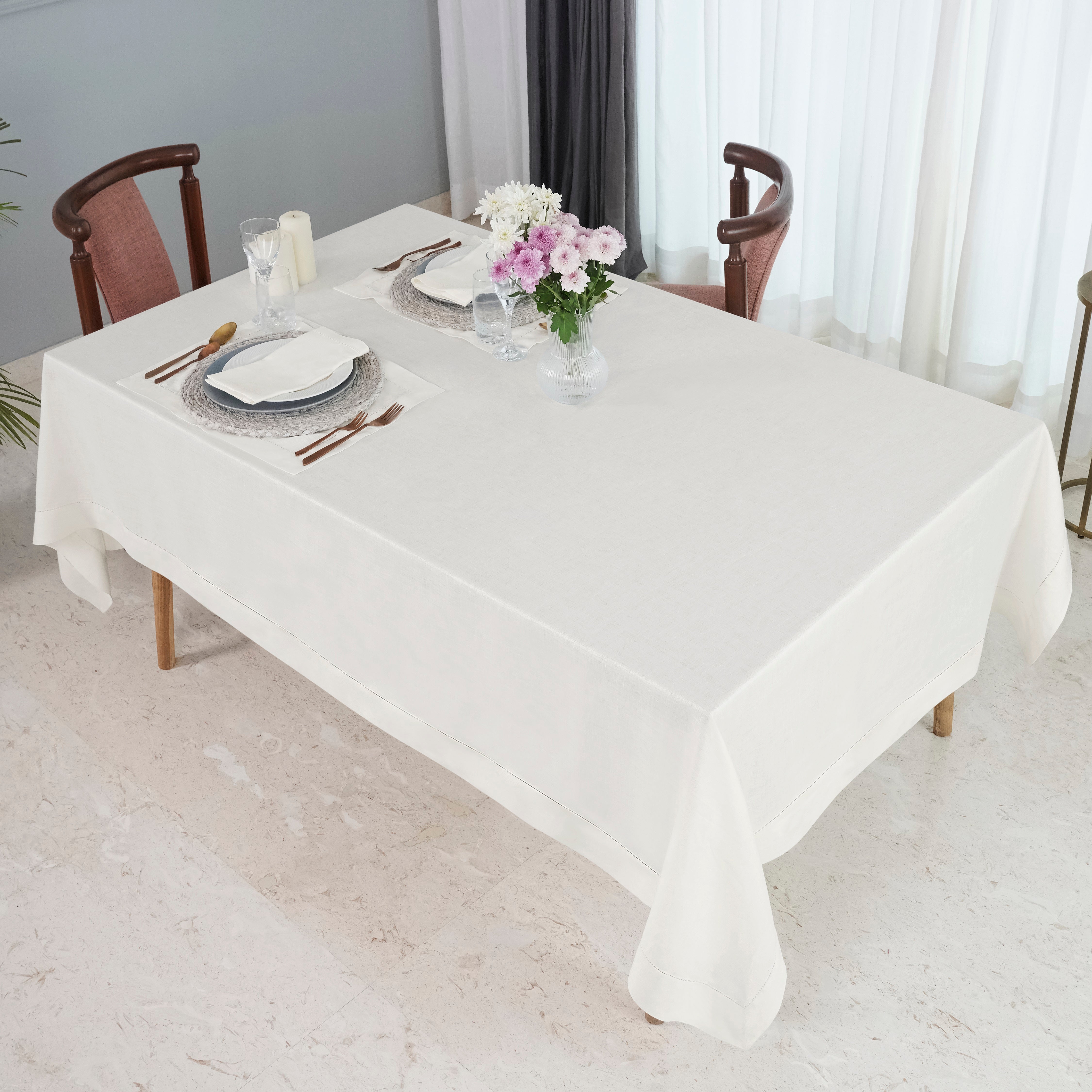 Ivory Linen Tablecloth, Hemstitch