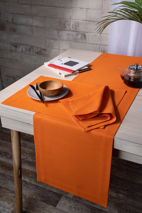Orange Linen Textured Placemats 14 x 19 Inch Set of 4 - Mitered Corner