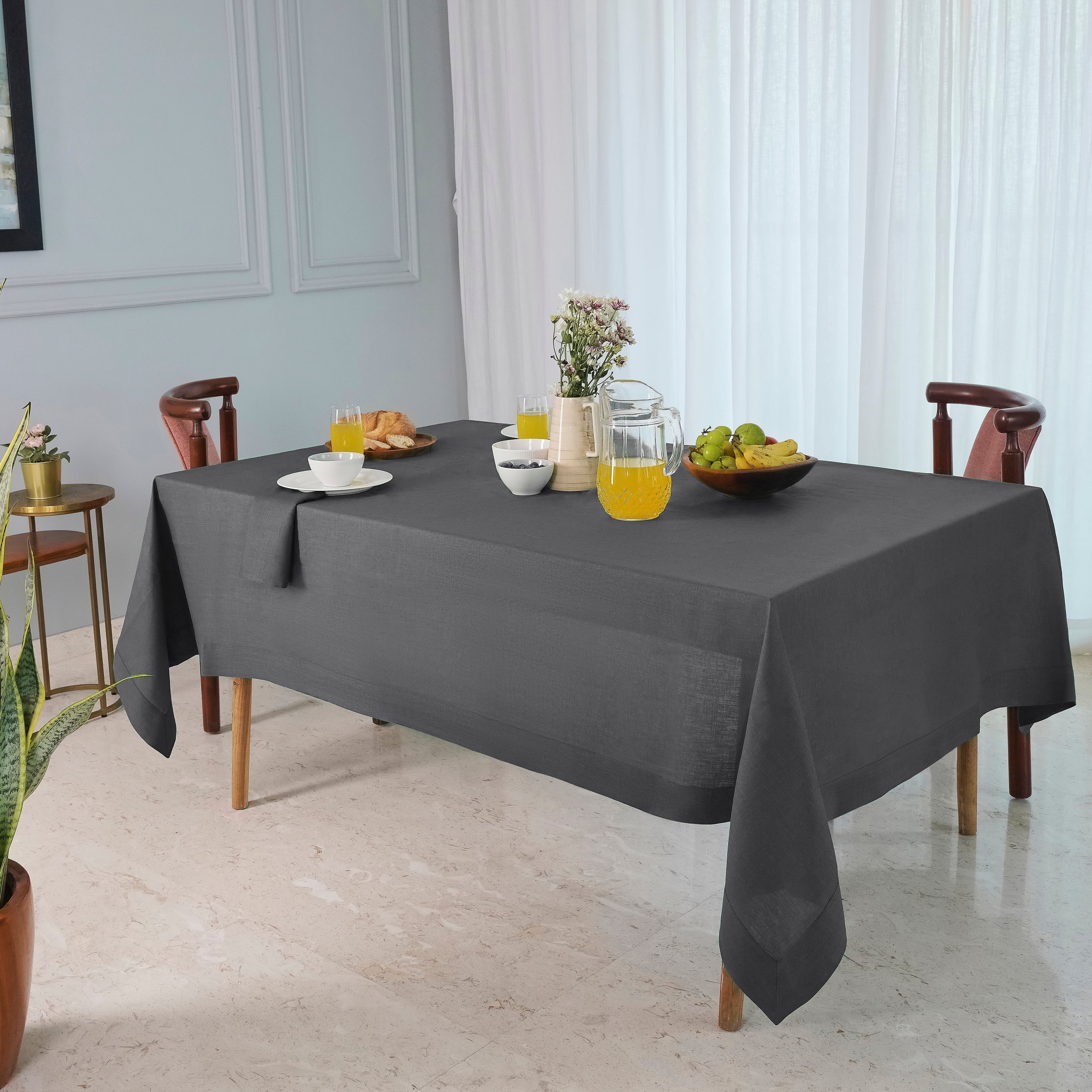 Charcoal  Grey Linen Tablecloth, Hemmed