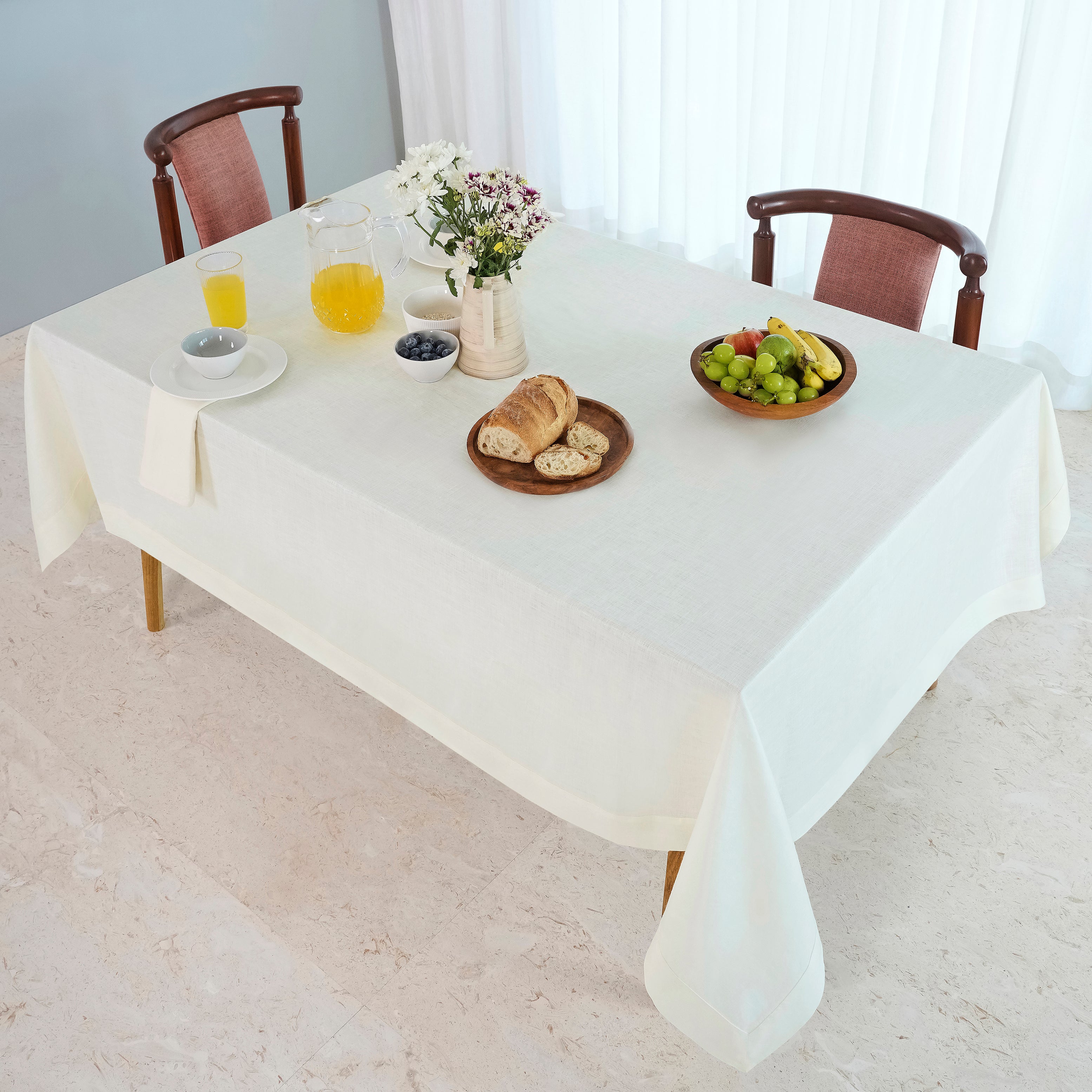 Ivory Linen Tablecloth, Hemstitch