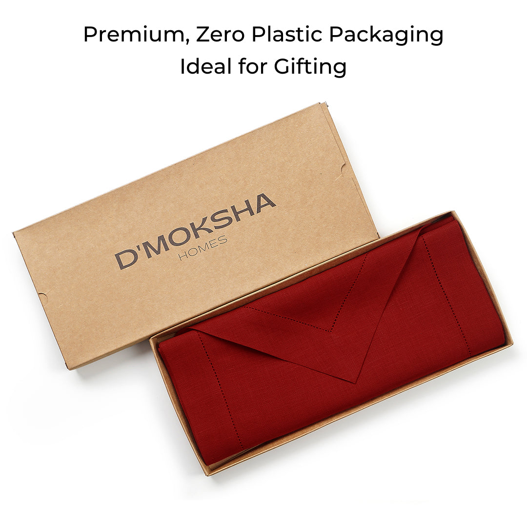 Red Pure Linen Table Runner - Diamond