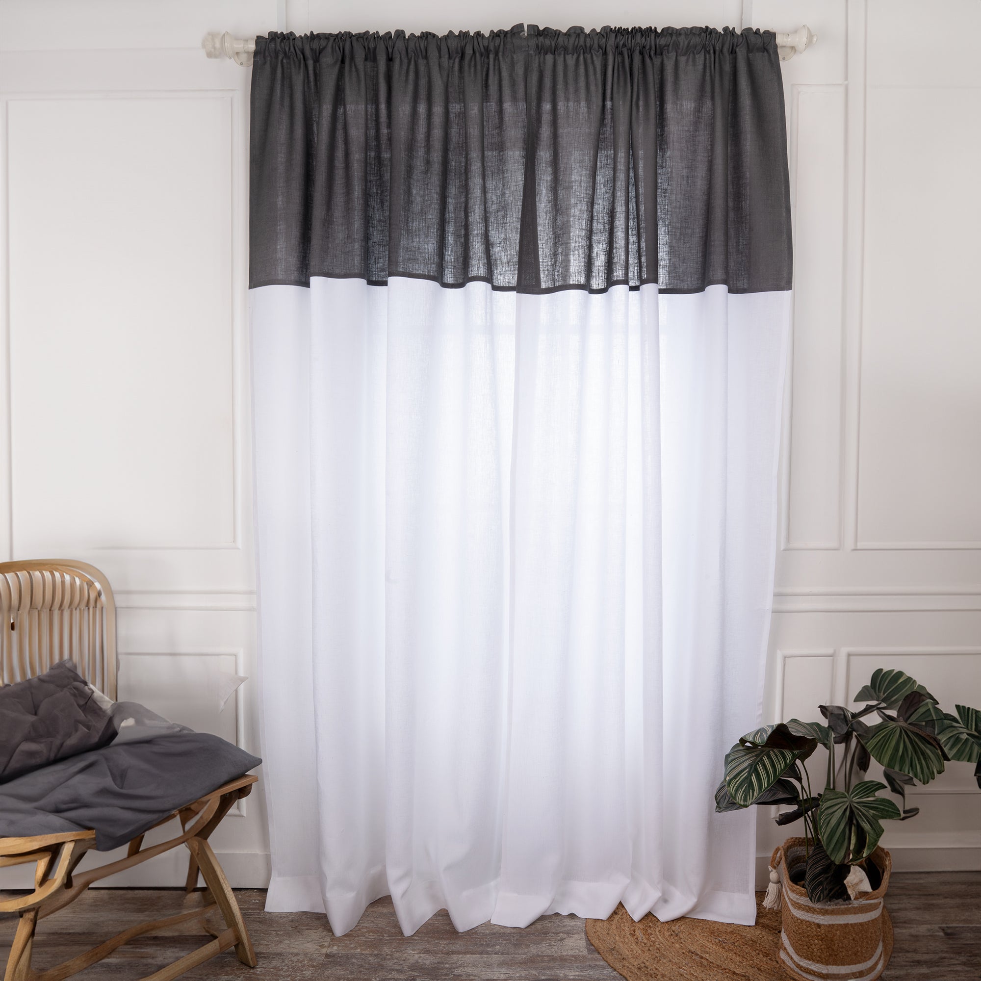 White and Charcoal Grey Color Block Curtain