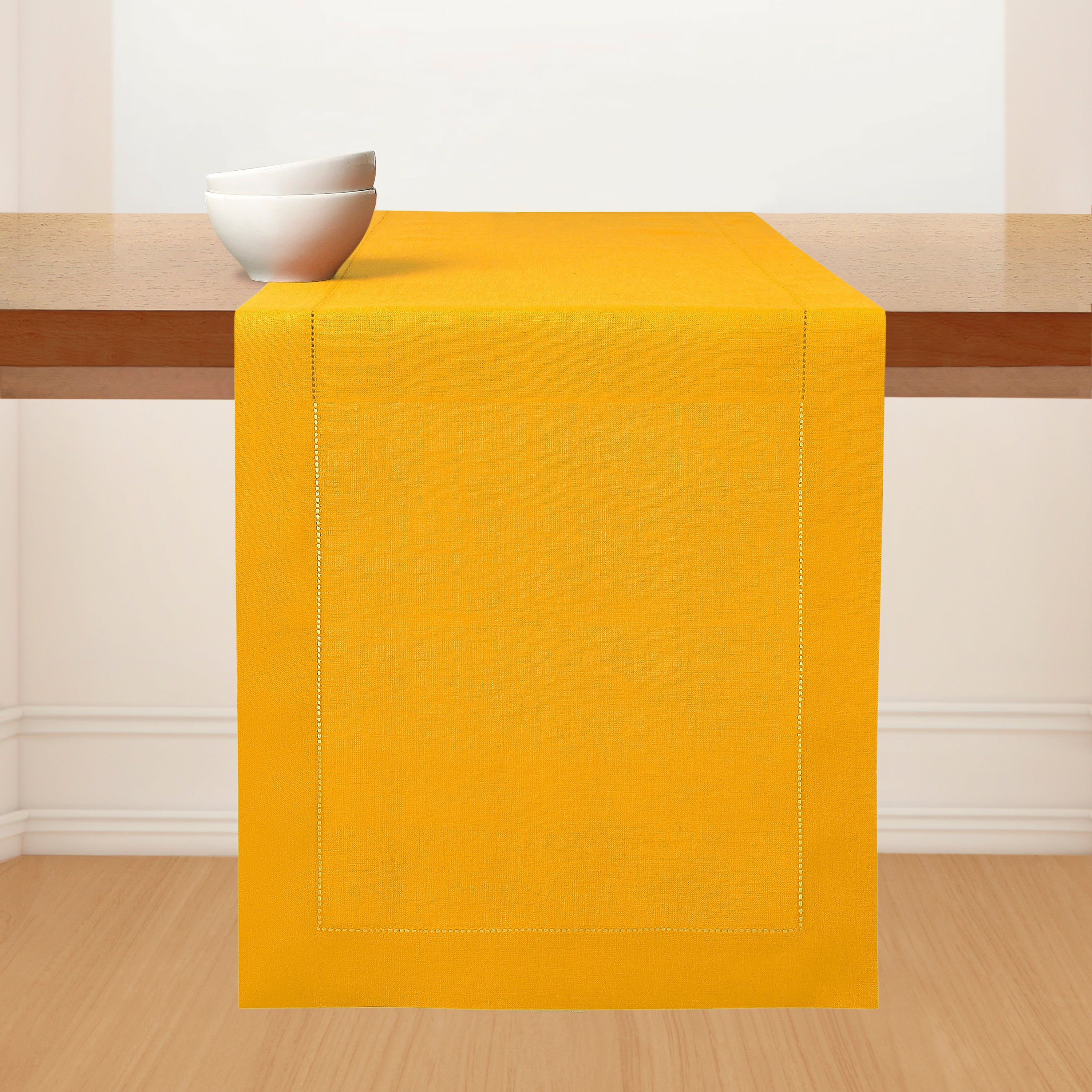 Sunflower Yellow Linen Table Runner, Hemstitch