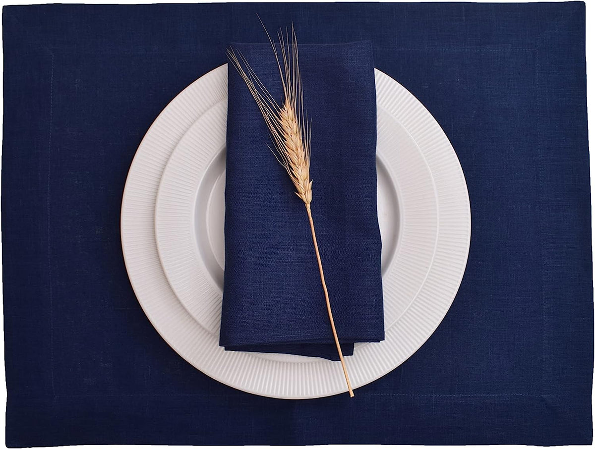 Navy Blue Linen Dinner Napkins 17 x 17 Inch Set of 4 - Hemmed