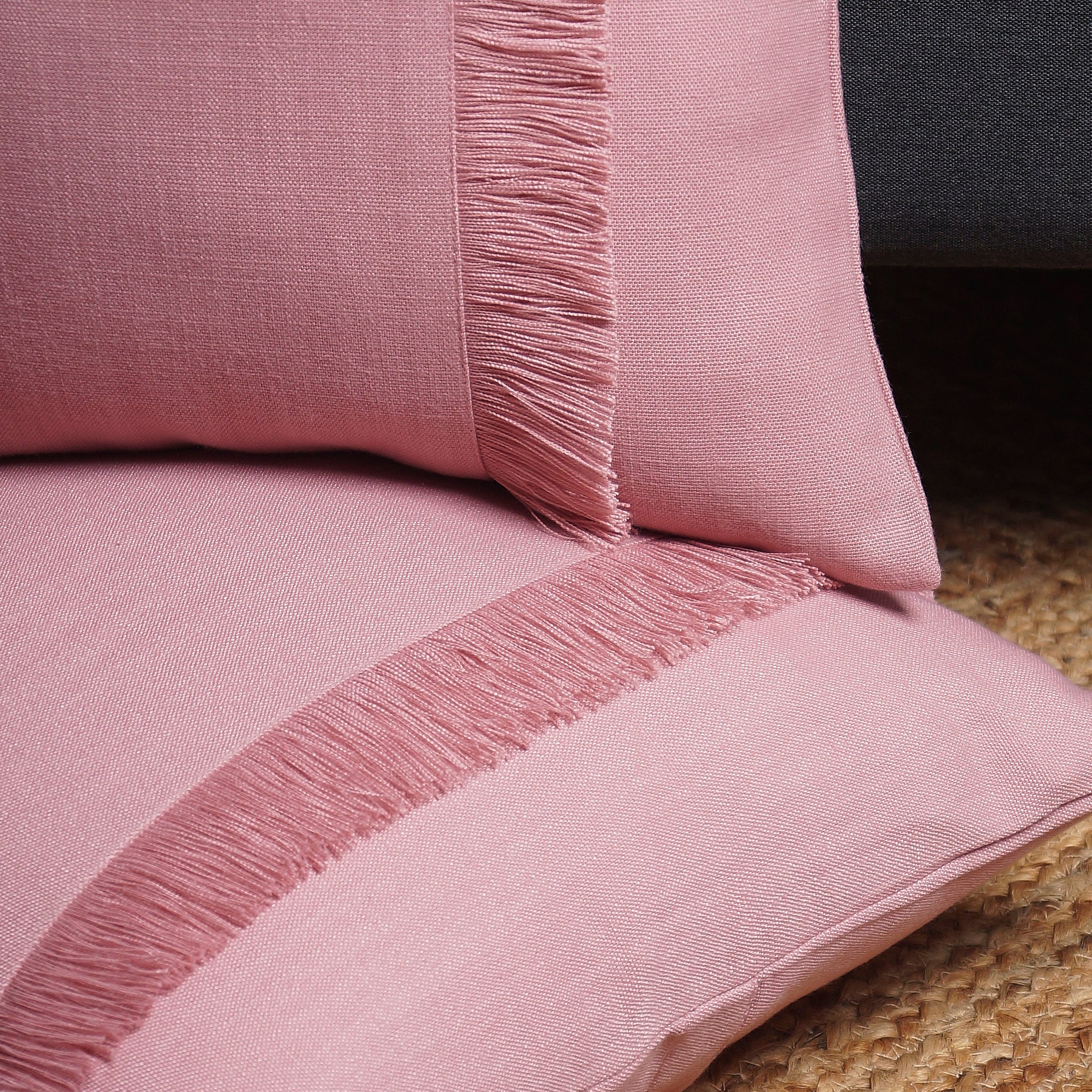 Bohemian Double Fringe Pillow Cover - Dusty Pink