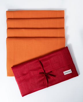 Orange Linen Textured Placemats 14 x 19 Inch Set of 4 - Mitered Corner