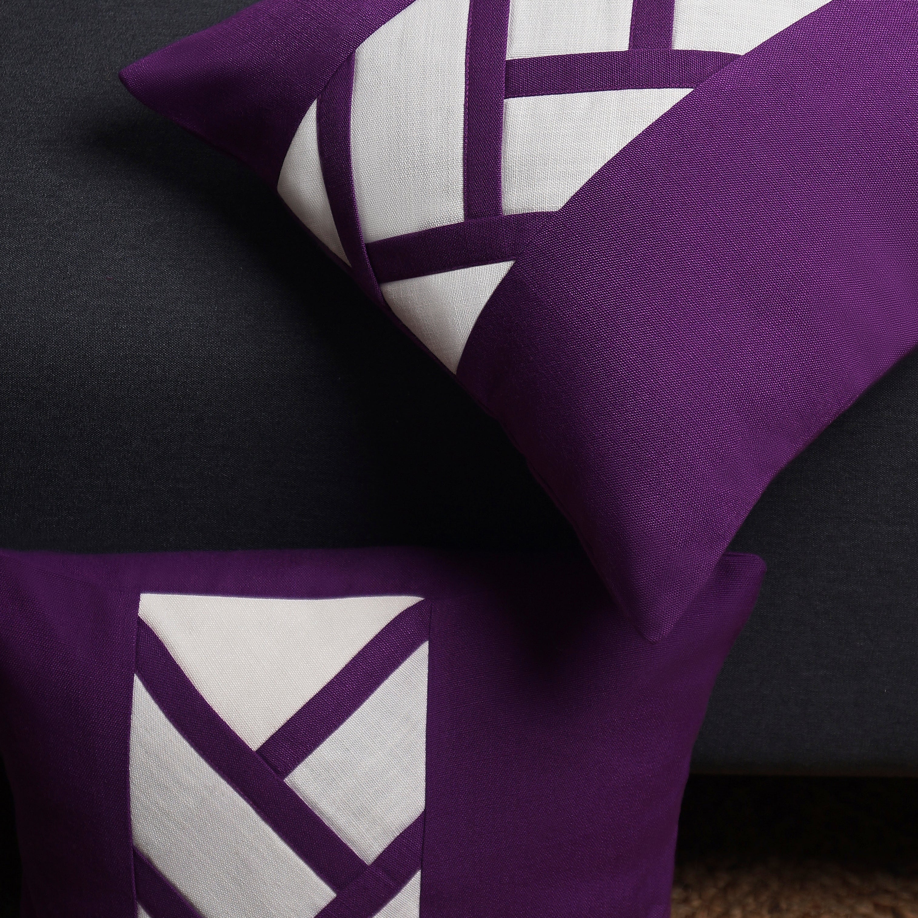 Crosshatch Pillow Cover - Purple and Ivory