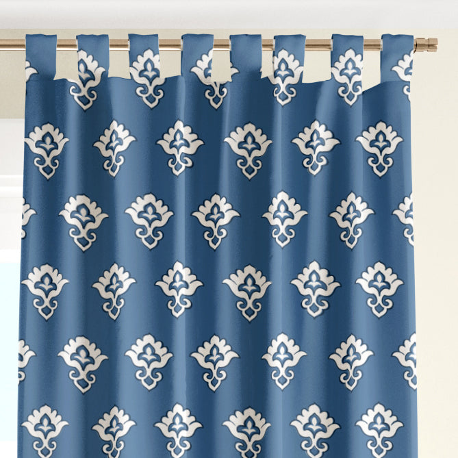 Azure Floral Damask Curtain