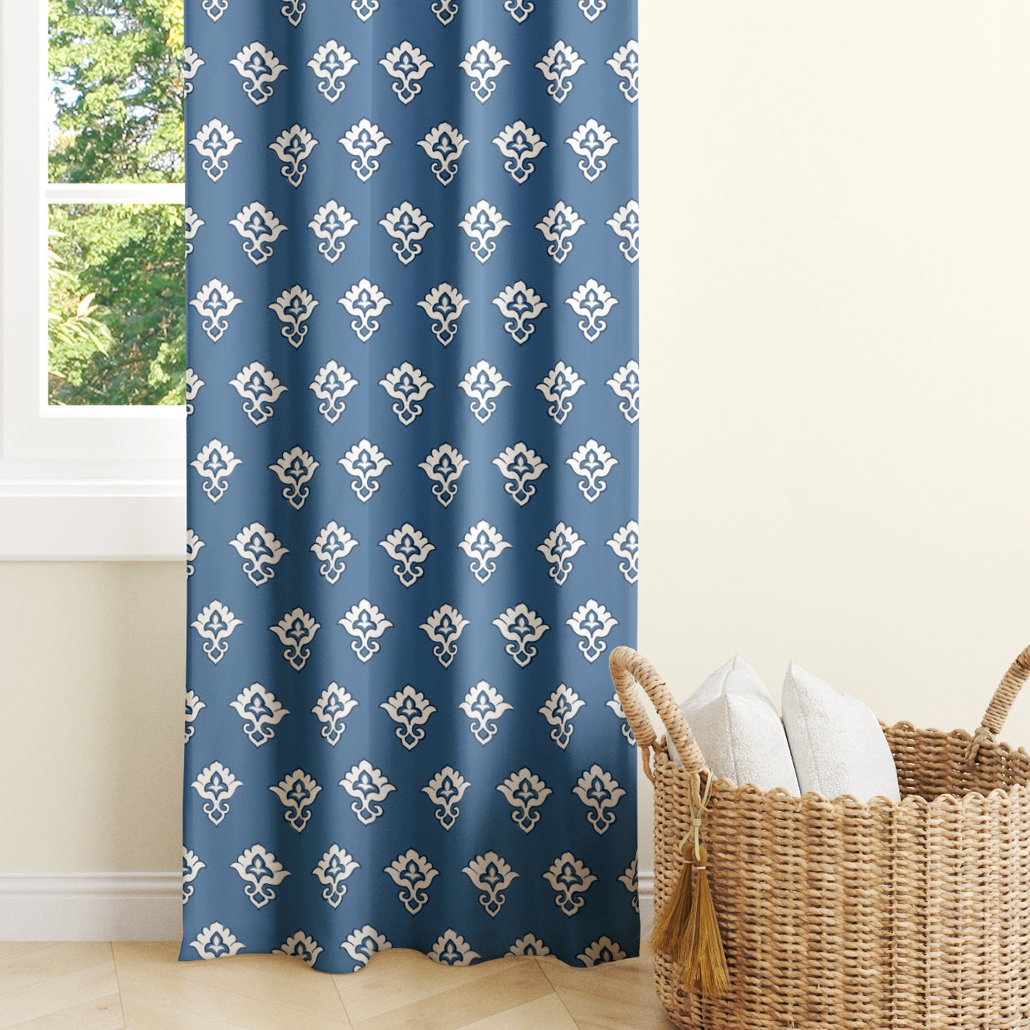 Azure Floral Damask Curtain