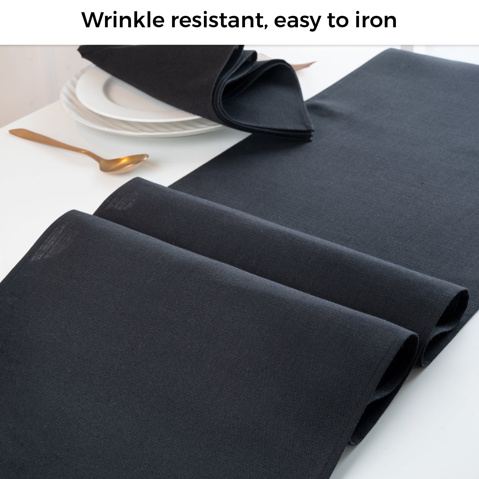 Black Table Runner, Faux Linen, Plain