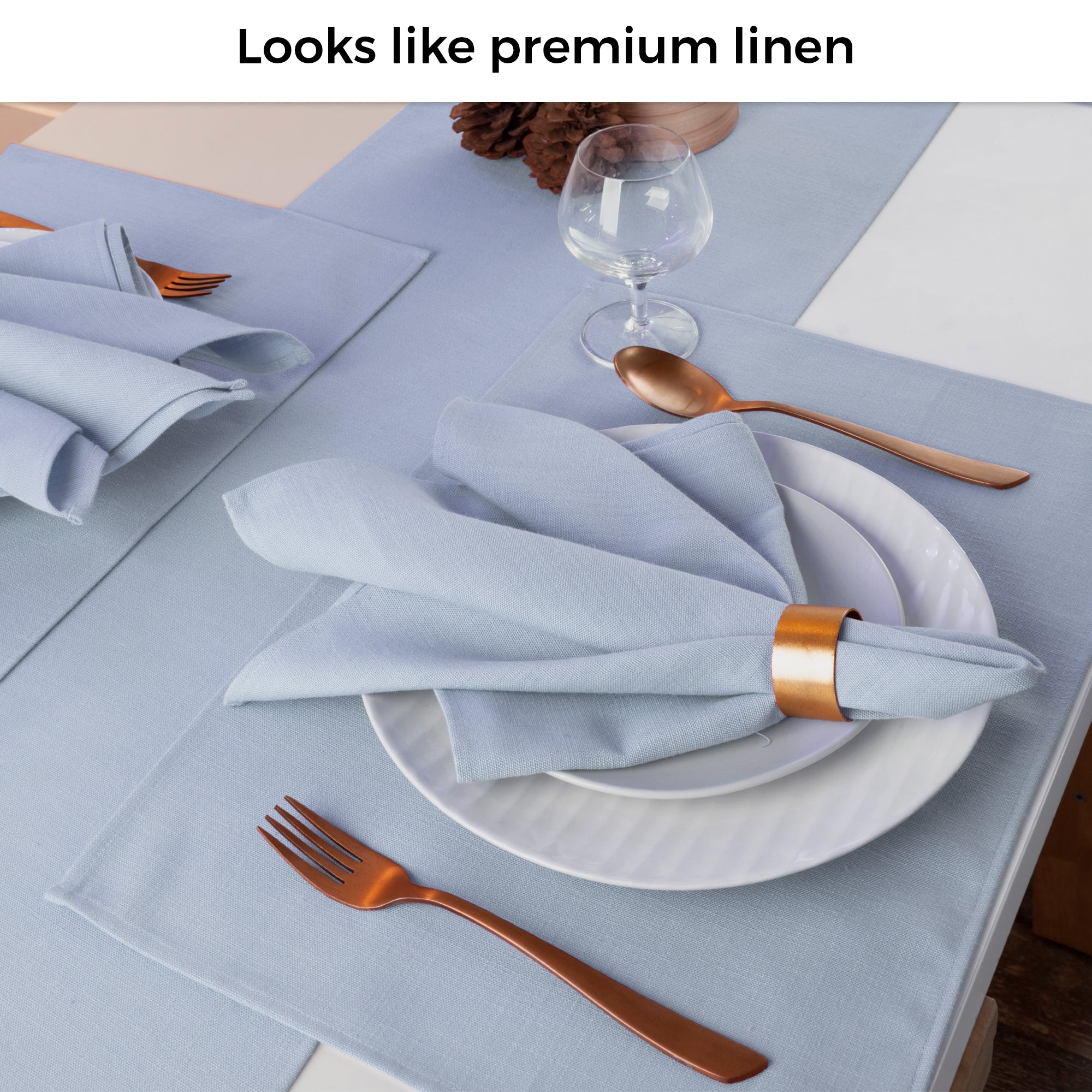 Light Blue Faux Linen Placemats, Plain, 13 x 18 inch, 4 pcs