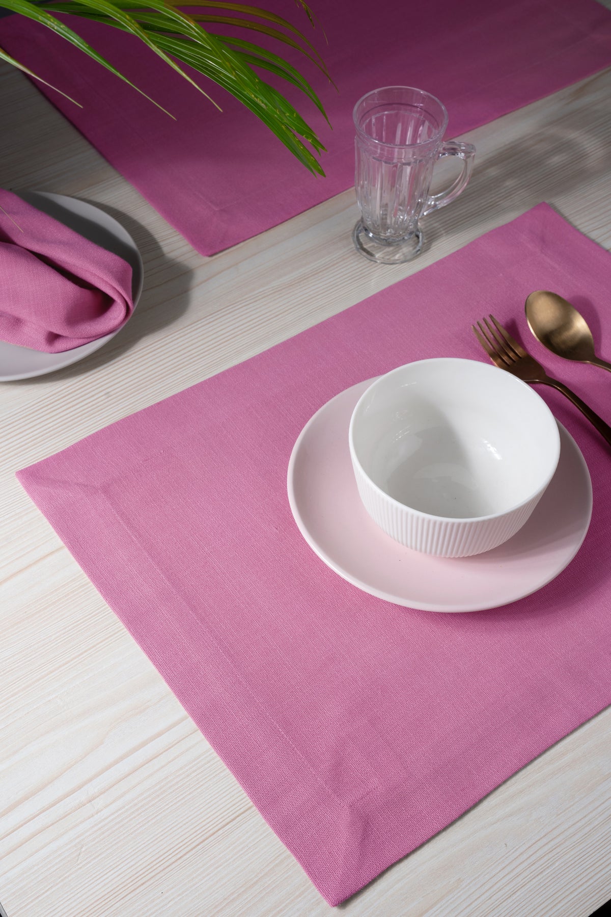 Bubblegum Pink Linen Textured Placemats 14 x 19 Inch Set of 4 - Mitered Corner