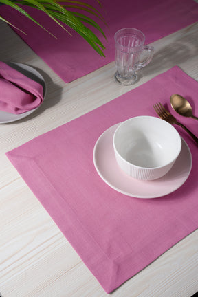 Bubblegum Pink Linen Look Recycled Fabric Mitered Corner Placemats