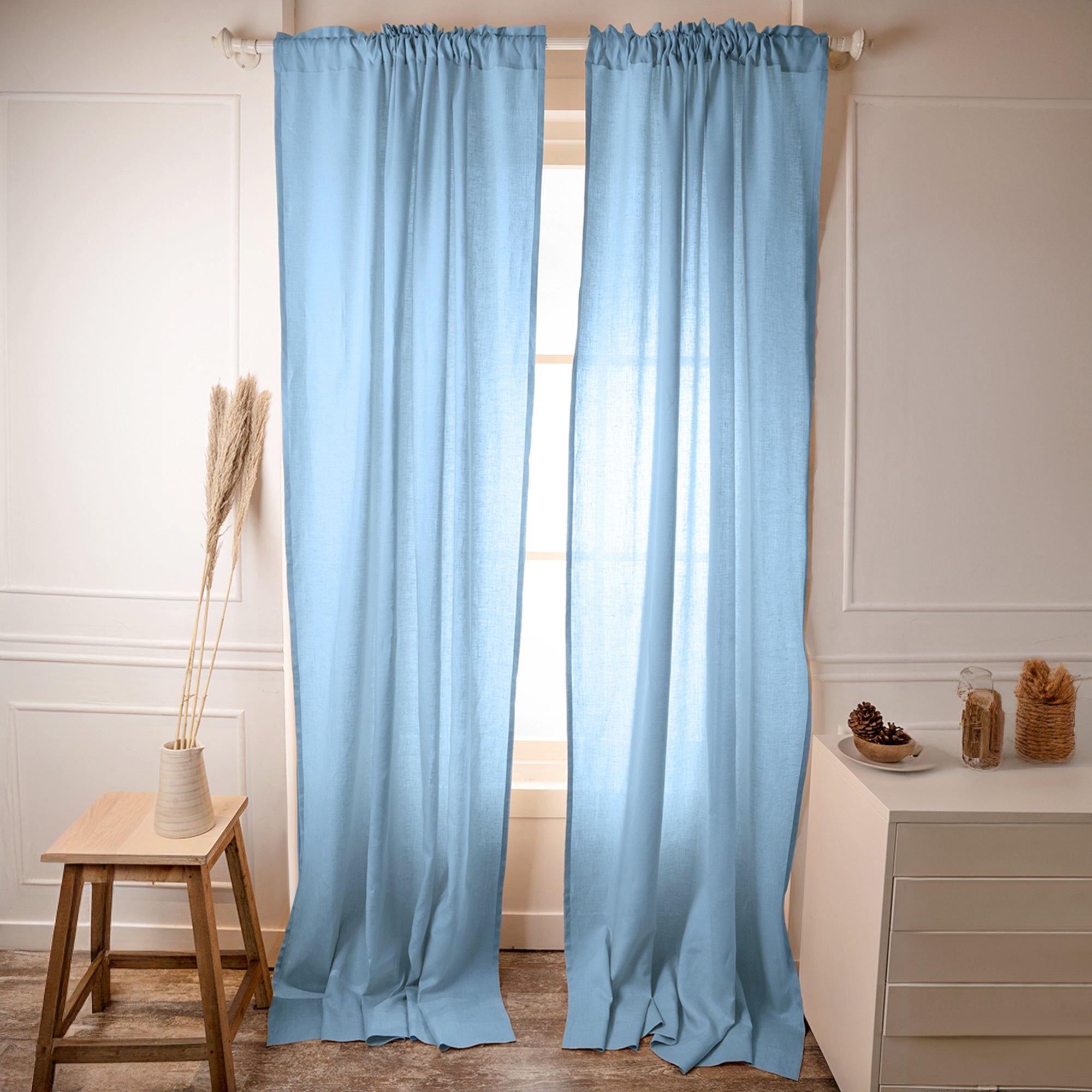 Powder Blue Linen Curtain | Set of 2