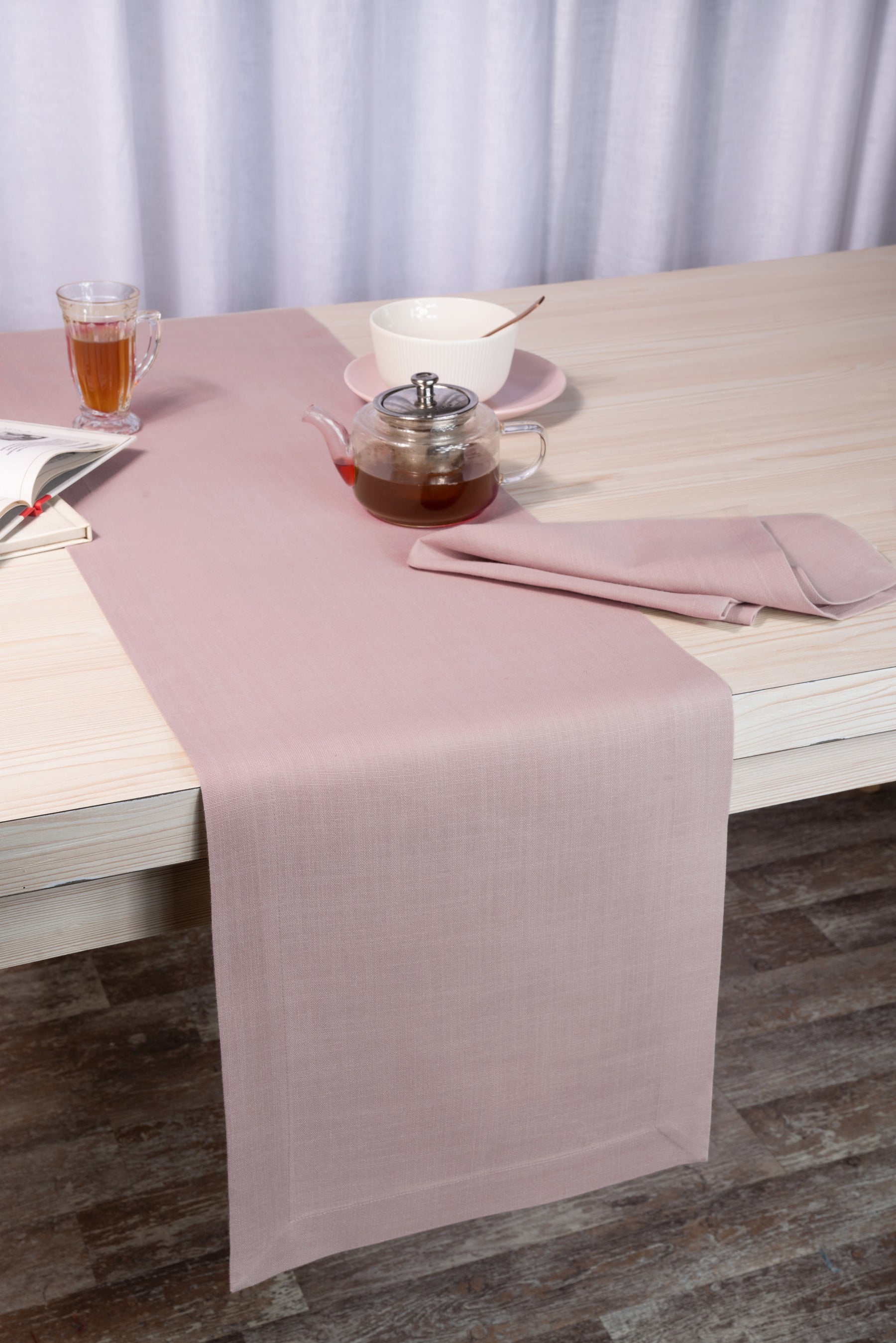 Beige Linen Textured Table Runner - Mitered Corner
