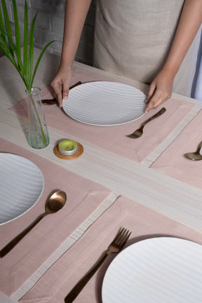 Beige Linen Look Recycled Fabric Mitered Corner Placemats