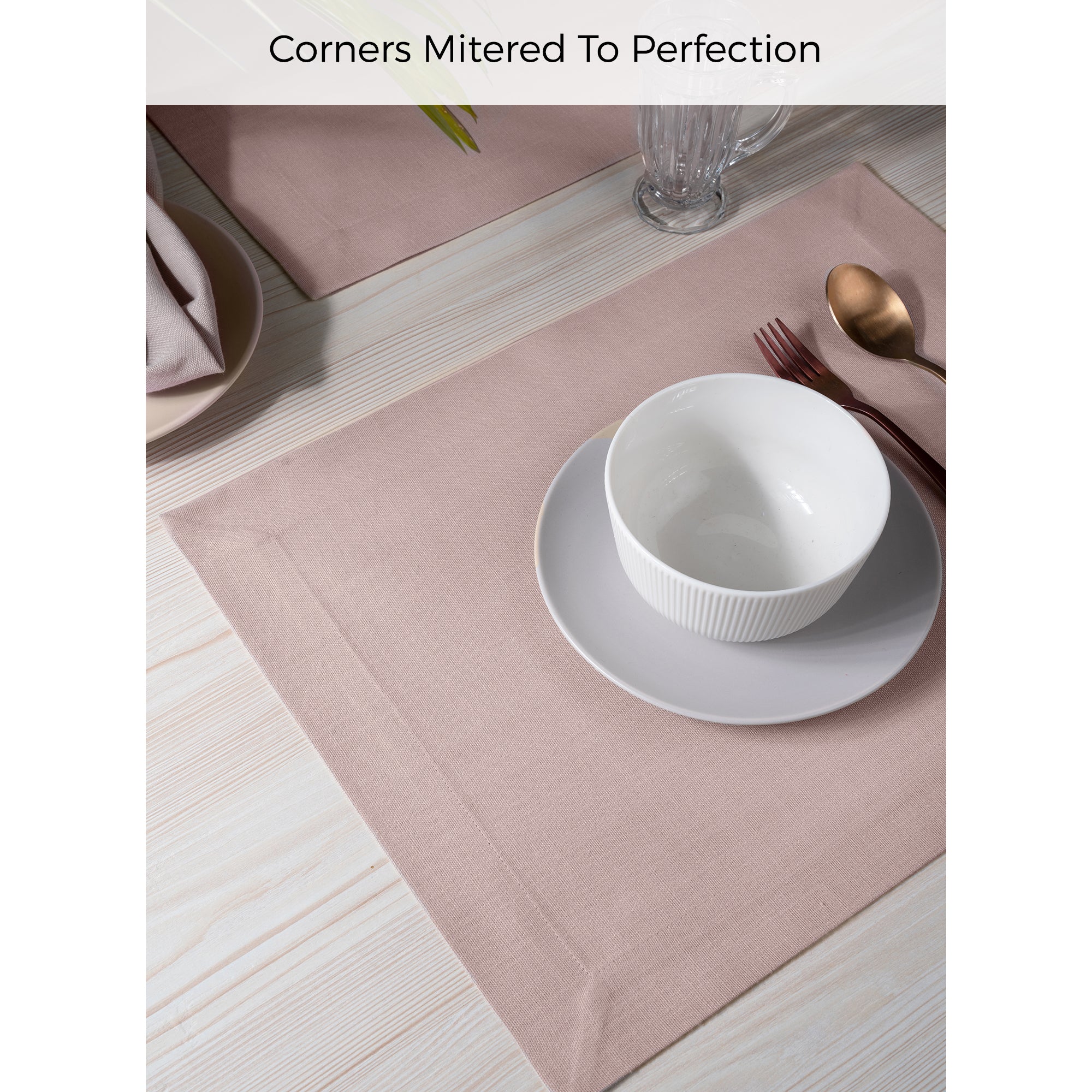 Beige Faux Linen Placemats, Mitered Corner, 14 x 19 inch, 4 pcs