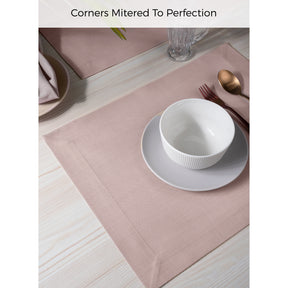 Beige Faux Linen Placemats 14 x 19 Inch Set of 4 - Mitered Corner
