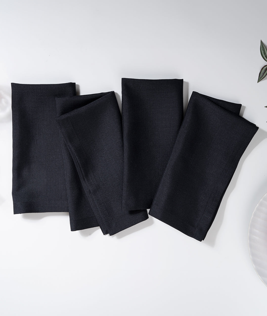 Black Linen Textured Dinner Napkins 20 x 20 Inch Set of 4 - Mitered Corner