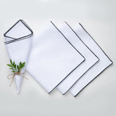 White & Black Linen Dinner Napkins 20 x 20 Inch Set of 4 - Whipstitch