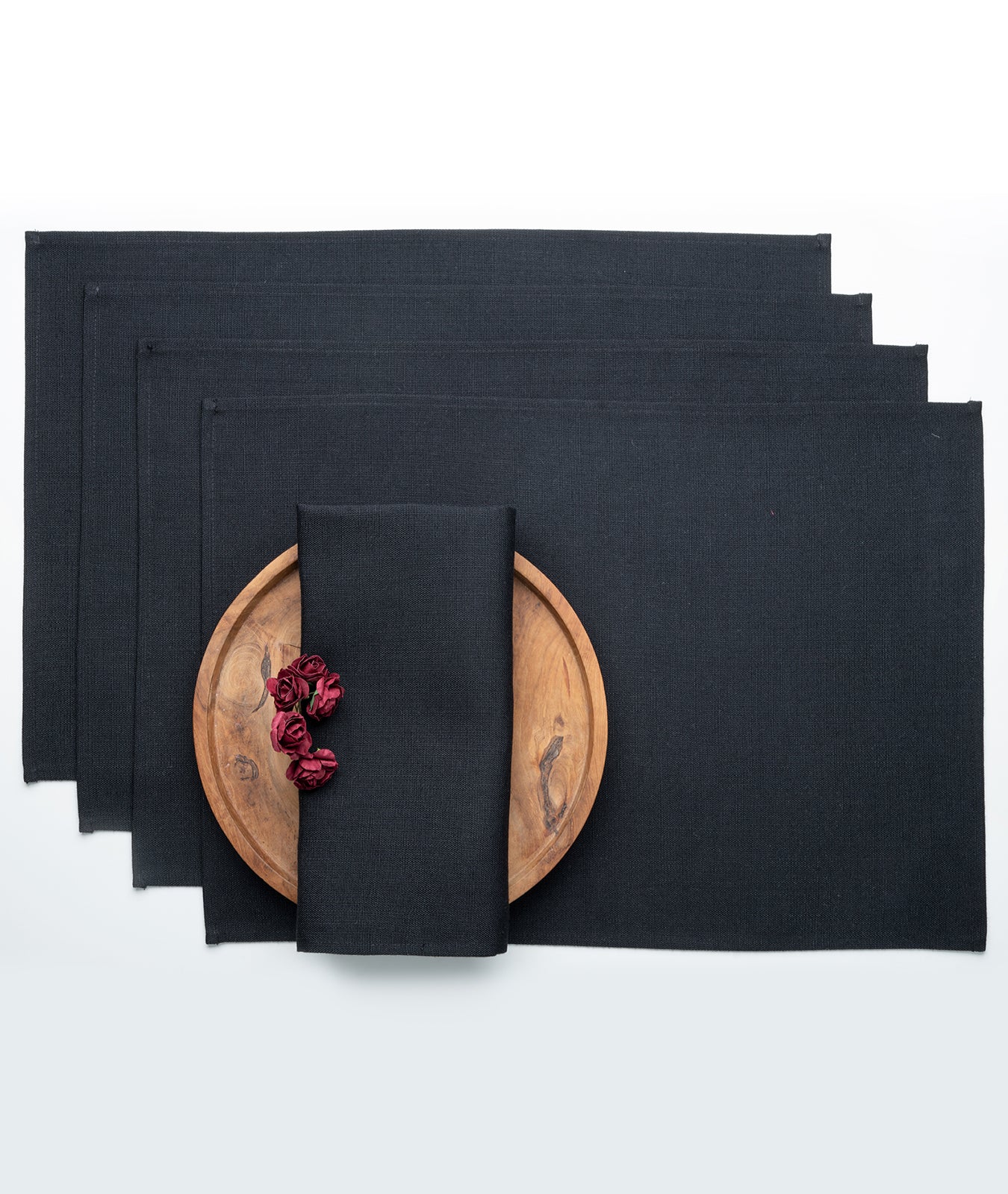 Black Linen Textured Dinner Napkins 20 x 20 Inch Set of 4 - Plain