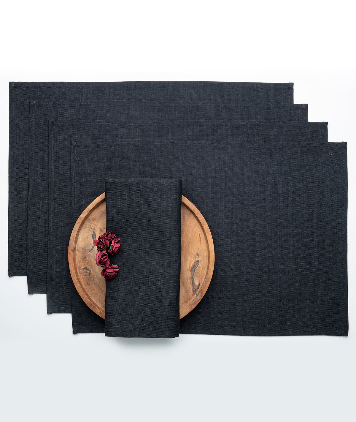Black Linen Textured Placemats 13 x 18 Inch Set of 4 - Plain